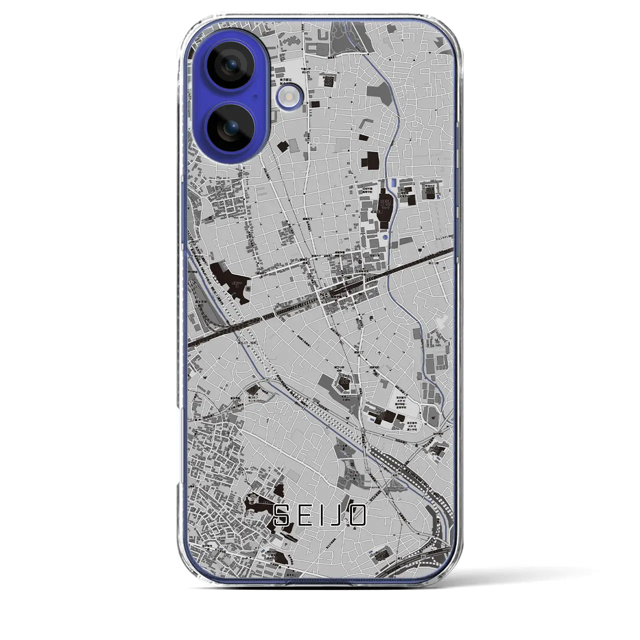 【成城(東京都)】地図柄iPhoneケース(クリアタイプ)モノトーン・iPhone 16 Pro Max 用