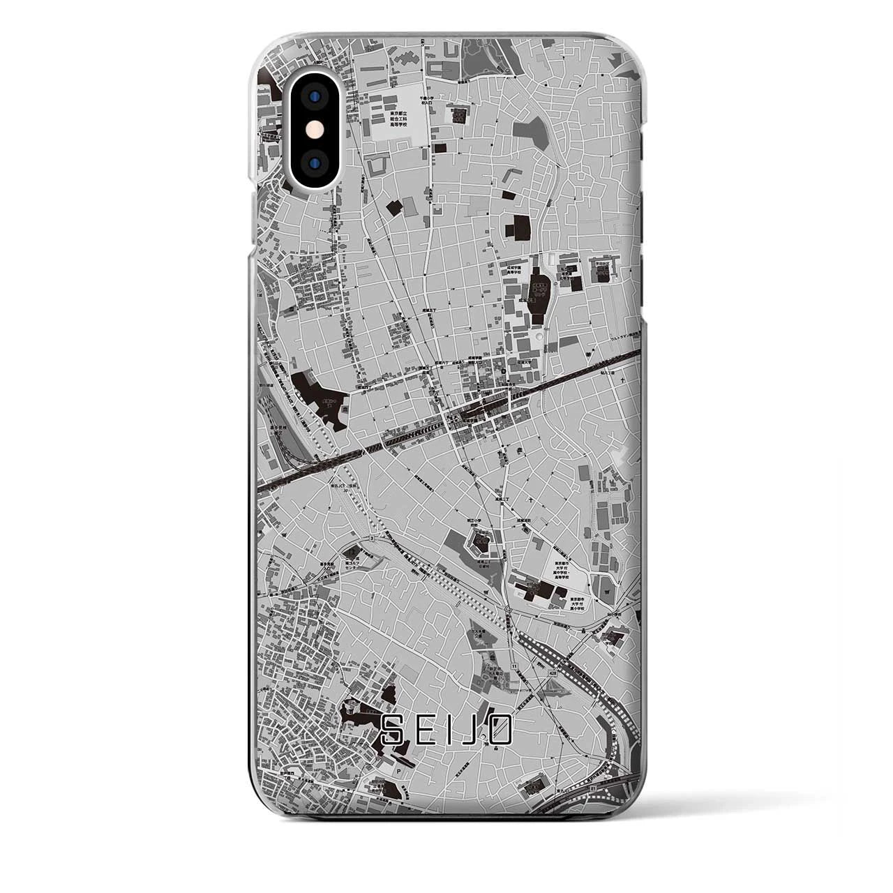 【成城(東京都)】地図柄iPhoneケース(クリアタイプ)モノトーン・iPhone XS Max 用