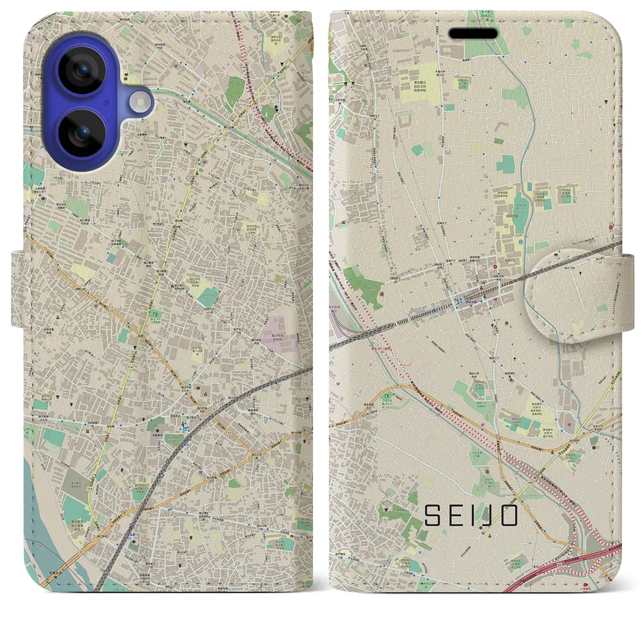 【成城(東京都)】地図柄iPhoneケース(手帳タイプ)ナチュラル・iPhone 16 Pro Max 用