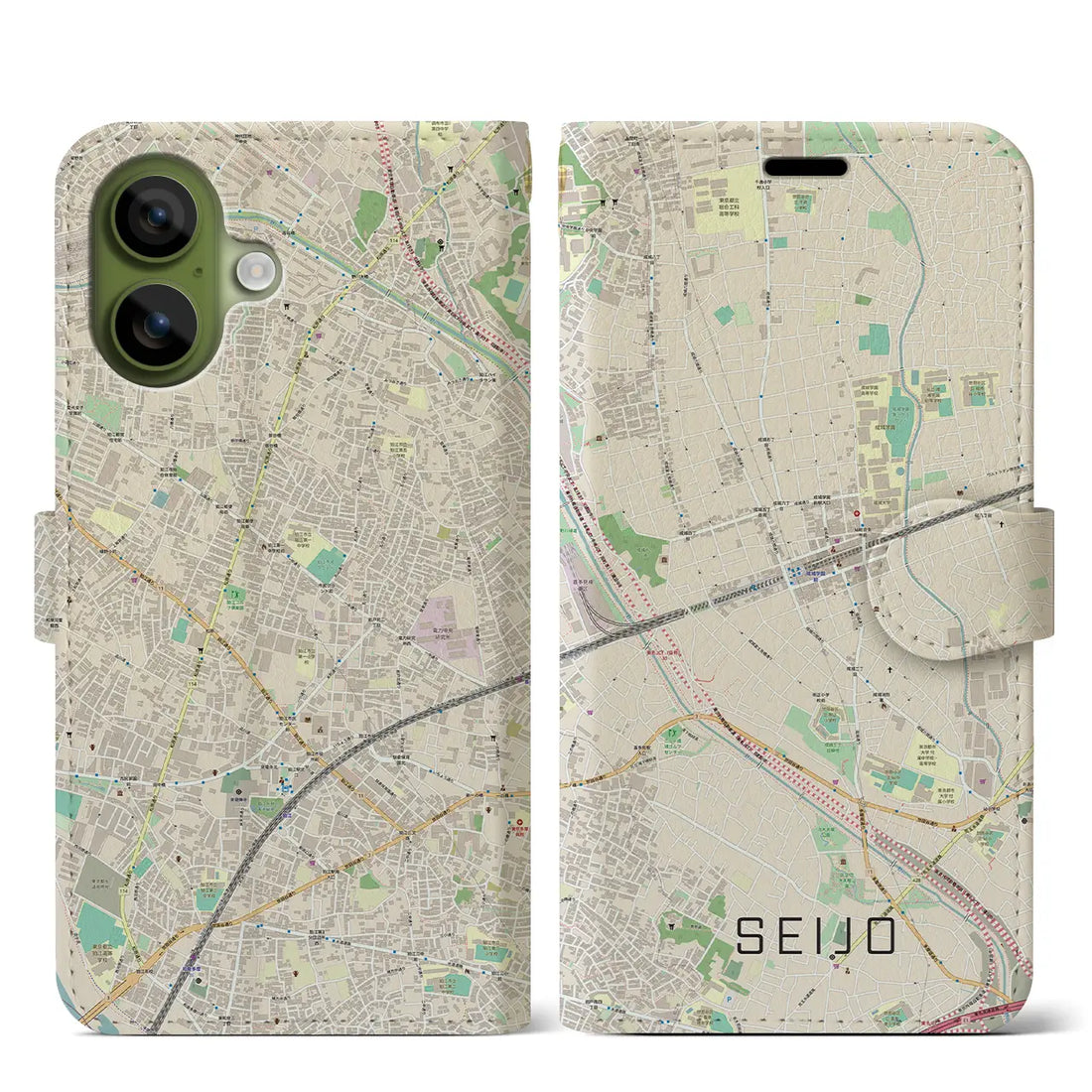 【成城(東京都)】地図柄iPhoneケース(手帳タイプ)ナチュラル・iPhone 17 Pro Max 用