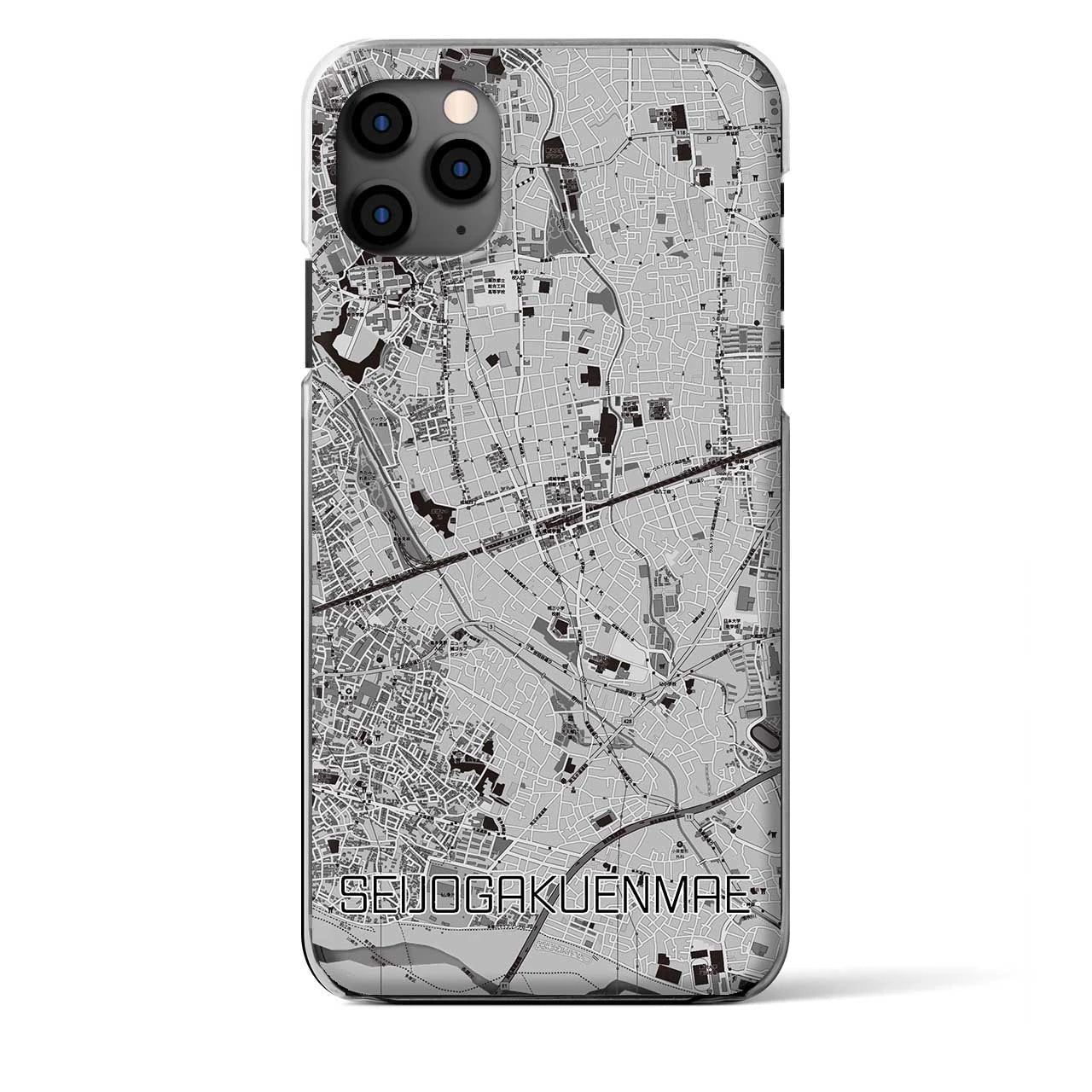 【成城学園前(東京都)】地図柄iPhoneケース(クリアタイプ)モノトーン・iPhone 11 Pro Max 用