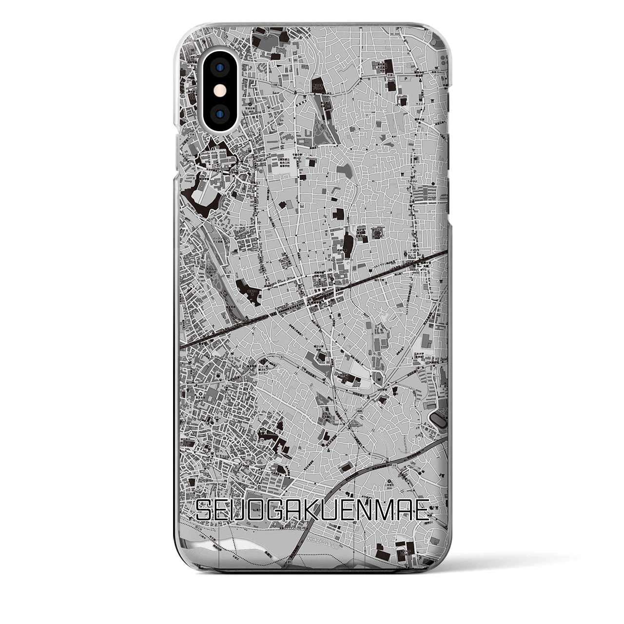 【成城学園前(東京都)】地図柄iPhoneケース(クリアタイプ)モノトーン・iPhone XS Max 用