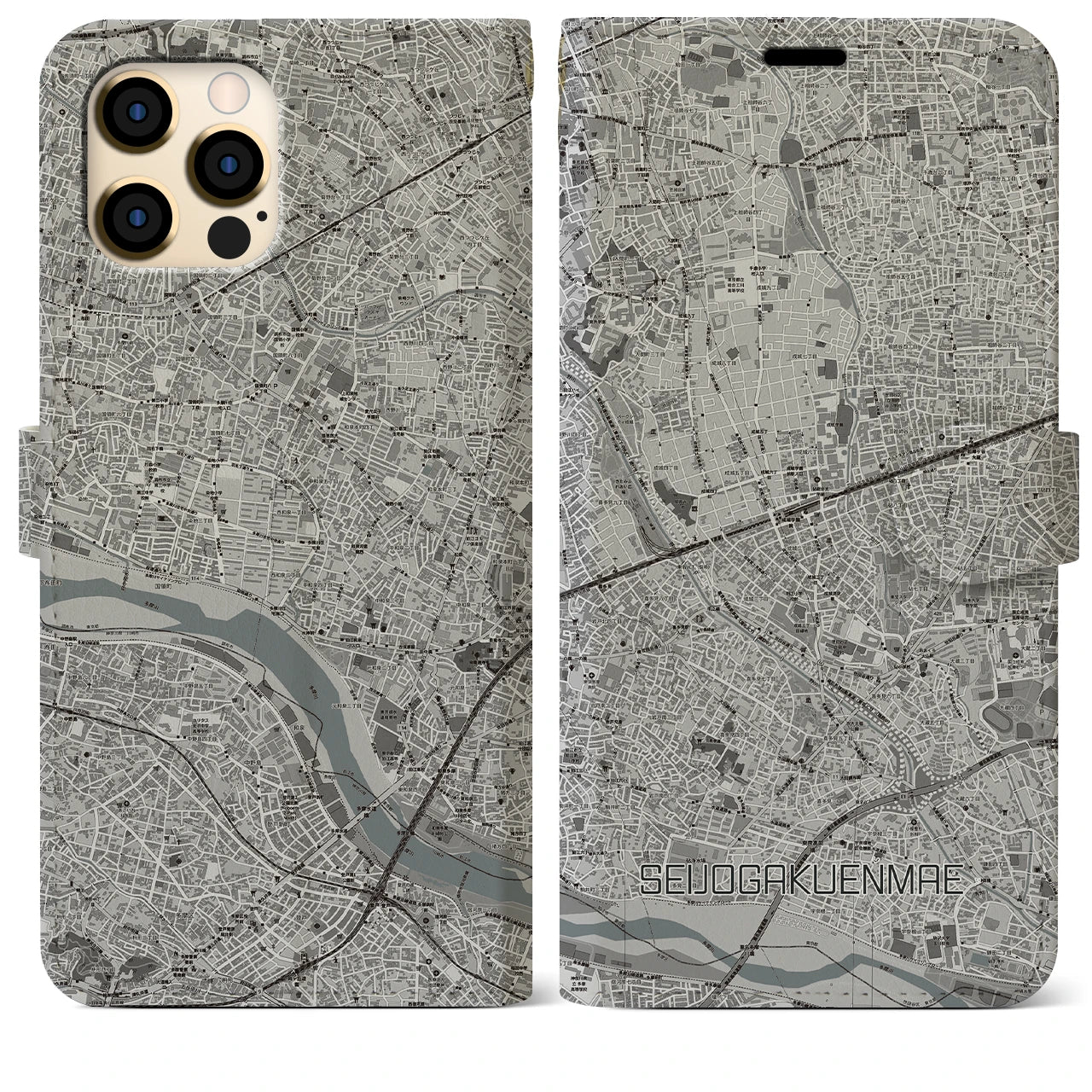 【成城学園前(東京都)】地図柄iPhoneケース(手帳タイプ)モノトーン・iPhone 12 Pro Max 用