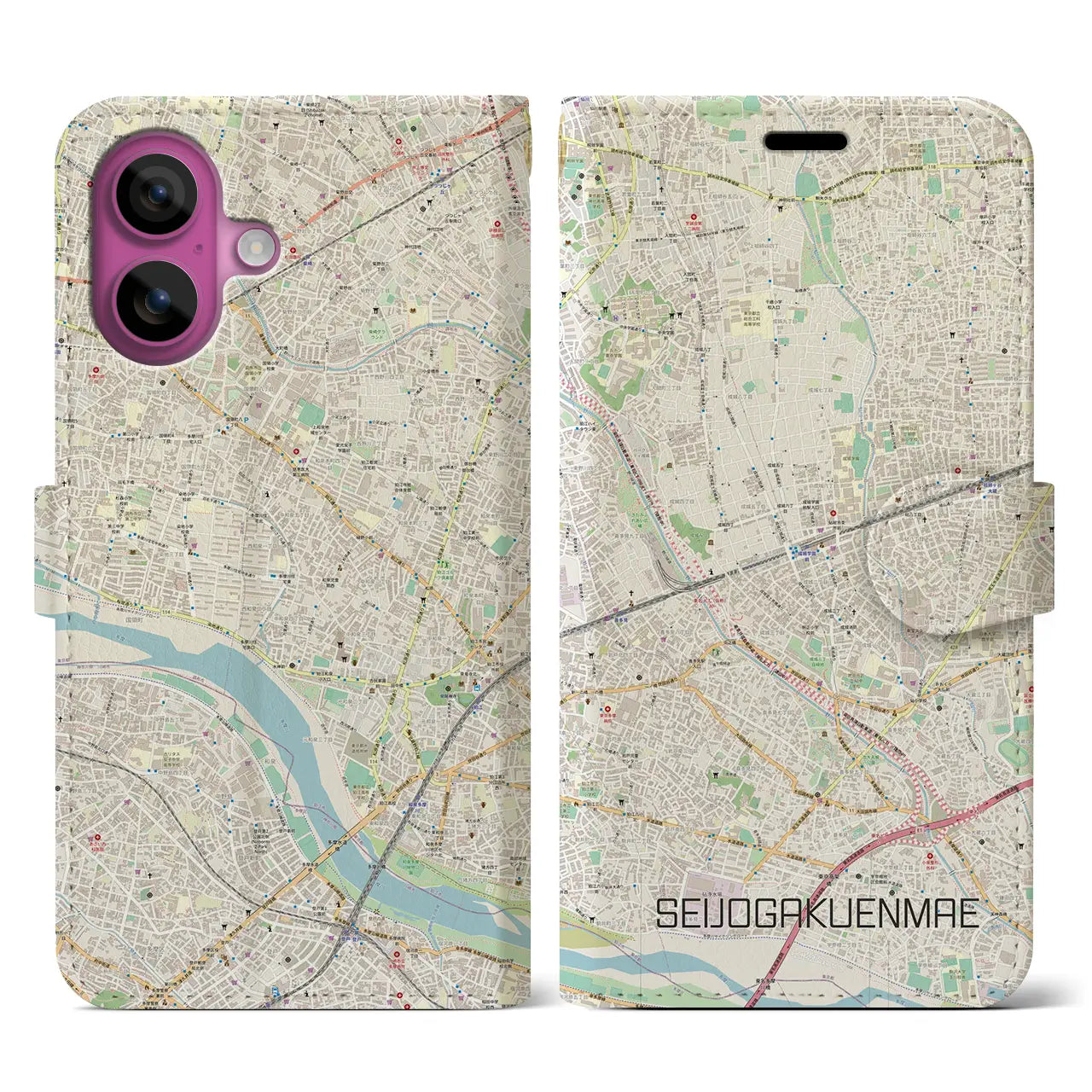 【成城学園前(東京都)】地図柄iPhoneケース(手帳タイプ)ナチュラル・iPhone 16 Pro 用