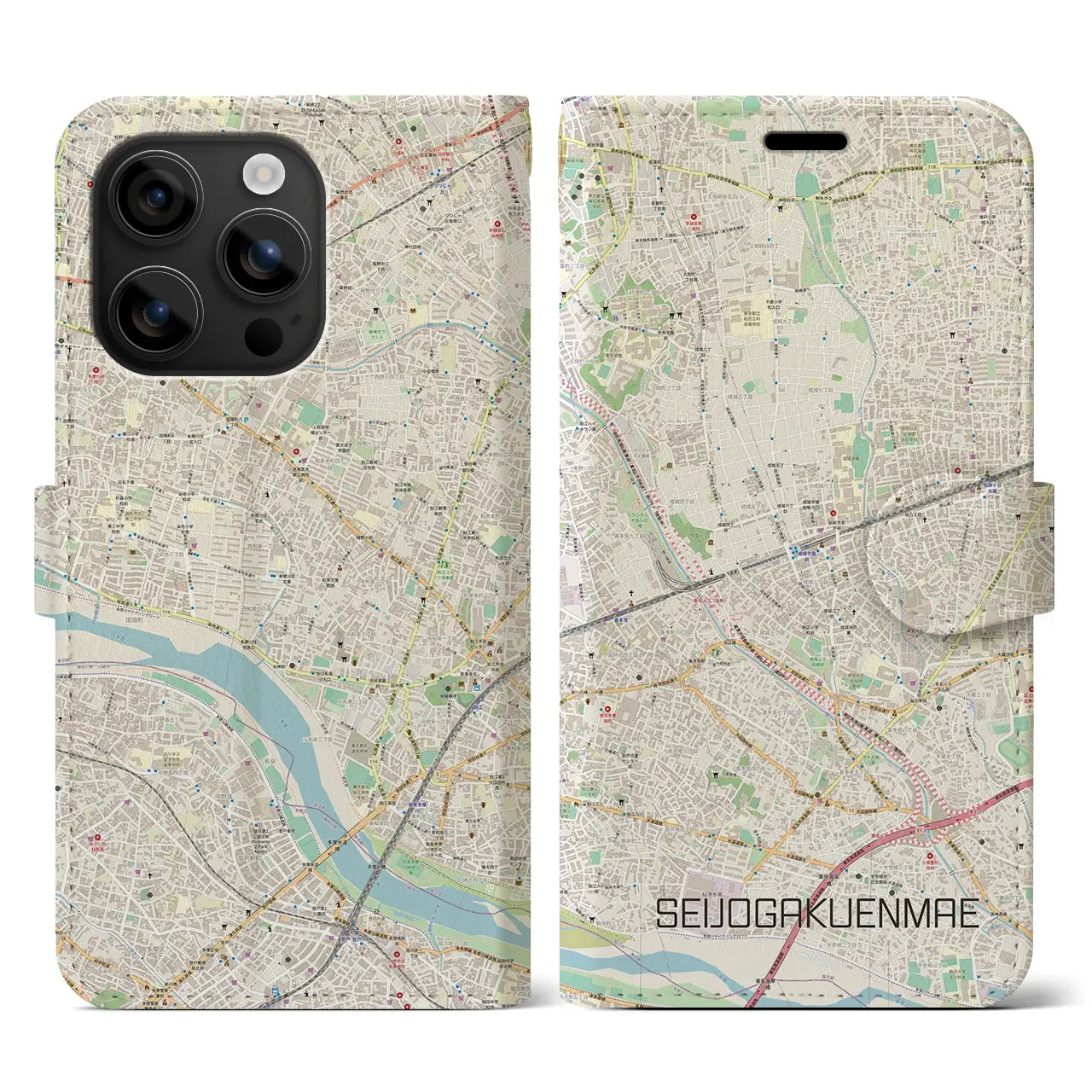 【成城学園前(東京都)】地図柄iPhoneケース(手帳タイプ)ナチュラル・iPhone 16 用