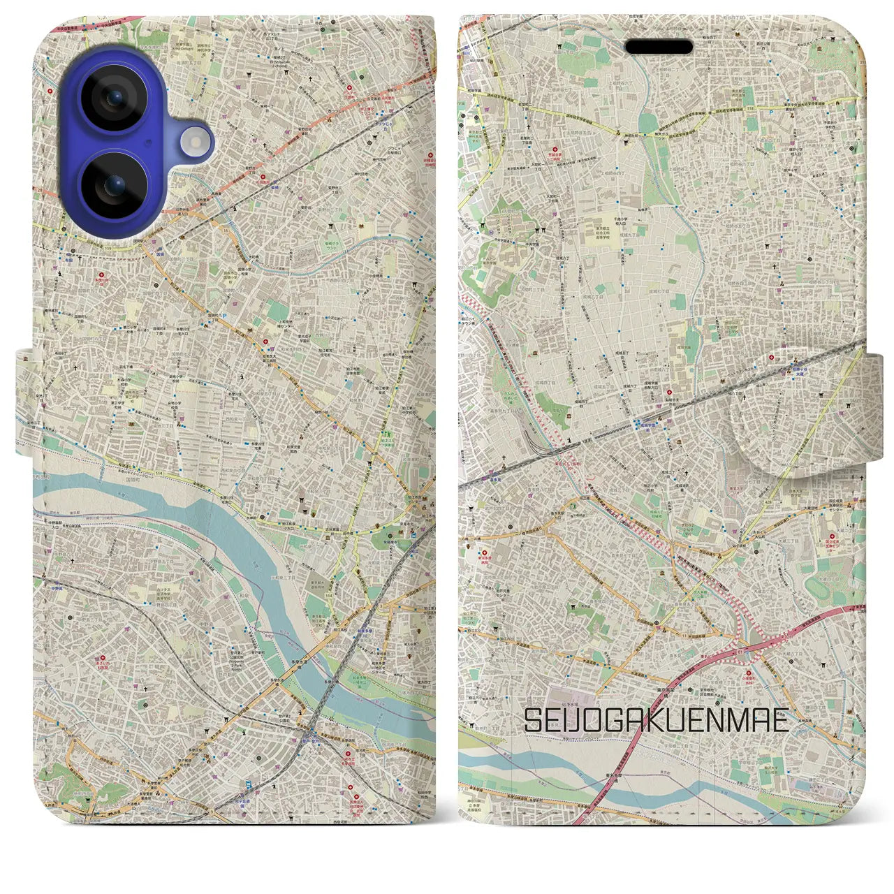 【成城学園前(東京都)】地図柄iPhoneケース(手帳タイプ)