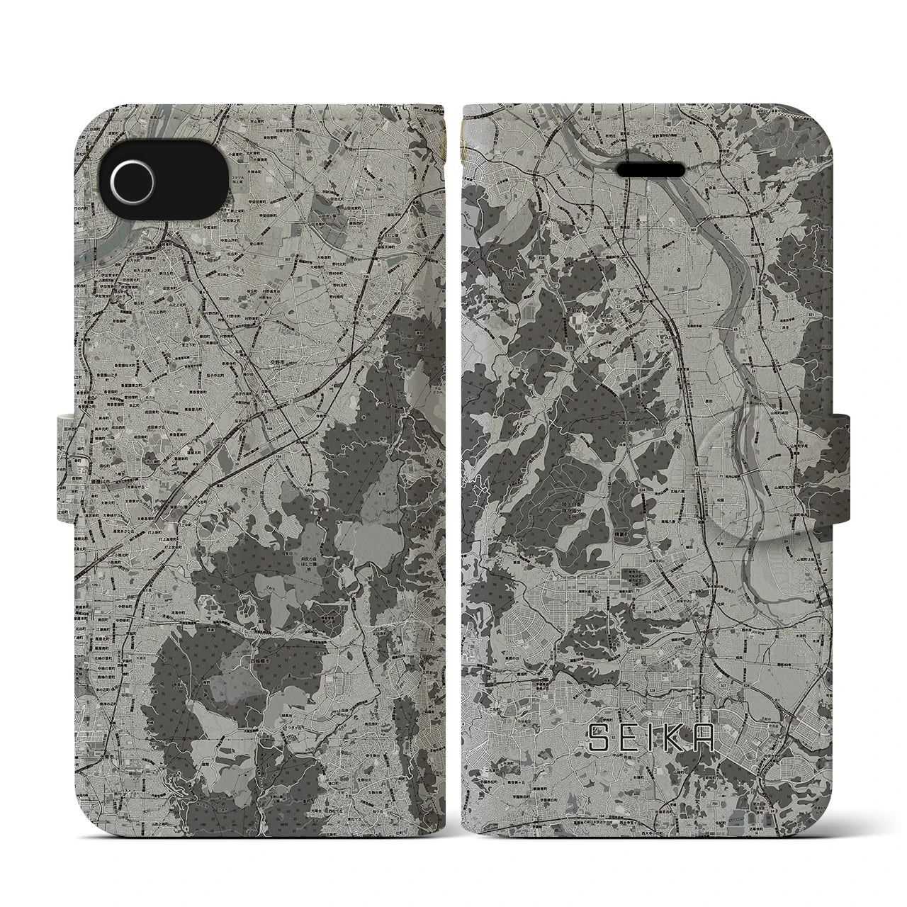 【精華(京都府)】地図柄iPhoneケース(手帳タイプ)モノトーン・iPhone SE(第3 / 第2世代) / 8 / 7 / 6s / 6 用