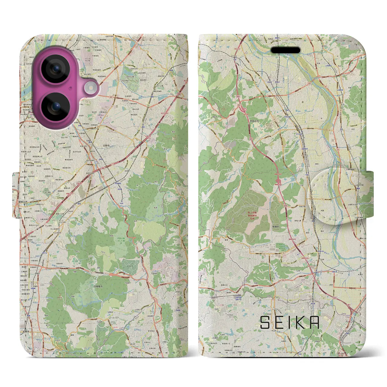 【精華(京都府)】地図柄iPhoneケース(手帳タイプ)ナチュラル・iPhone 16 Pro 用