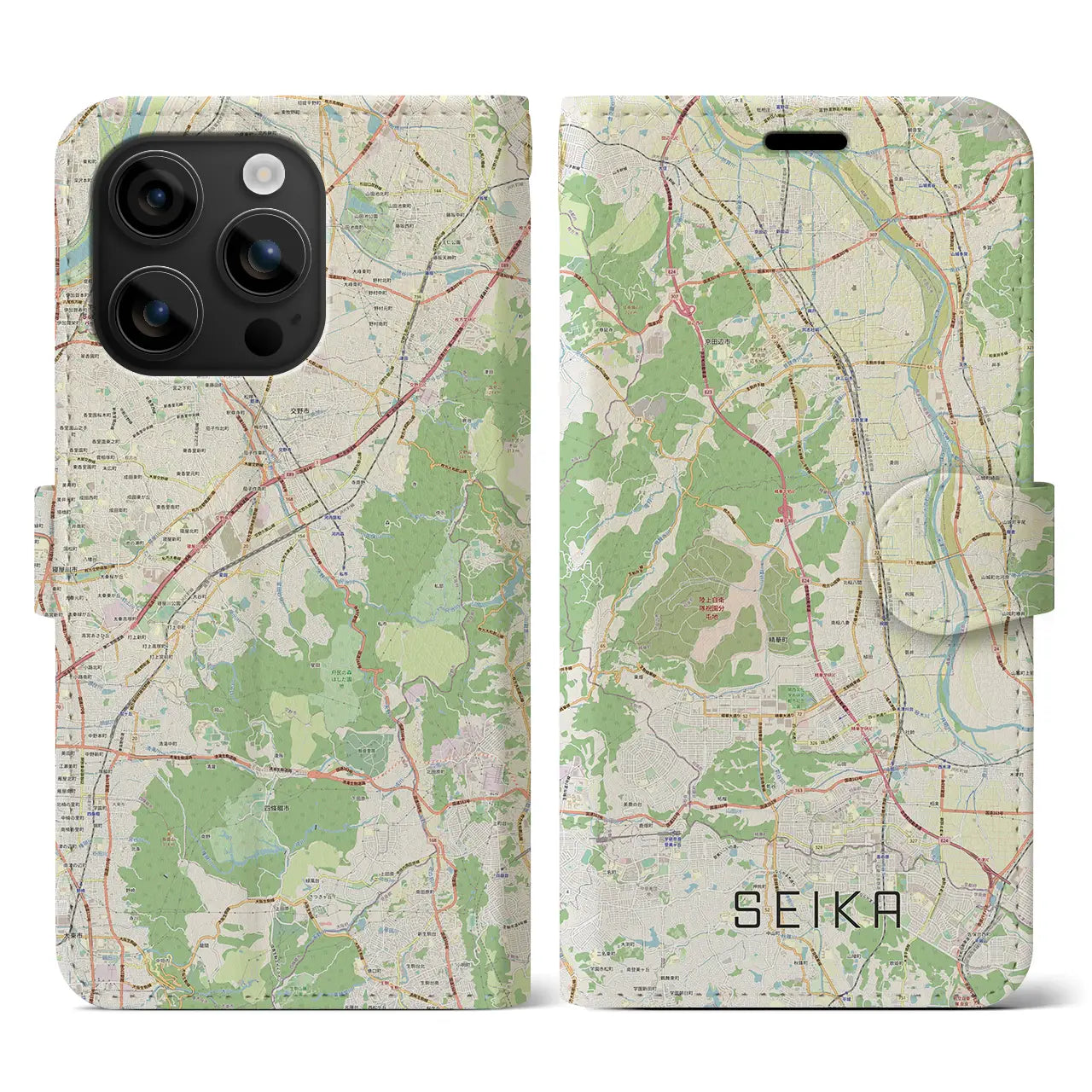 【精華(京都府)】地図柄iPhoneケース(手帳タイプ)ナチュラル・iPhone 16 用