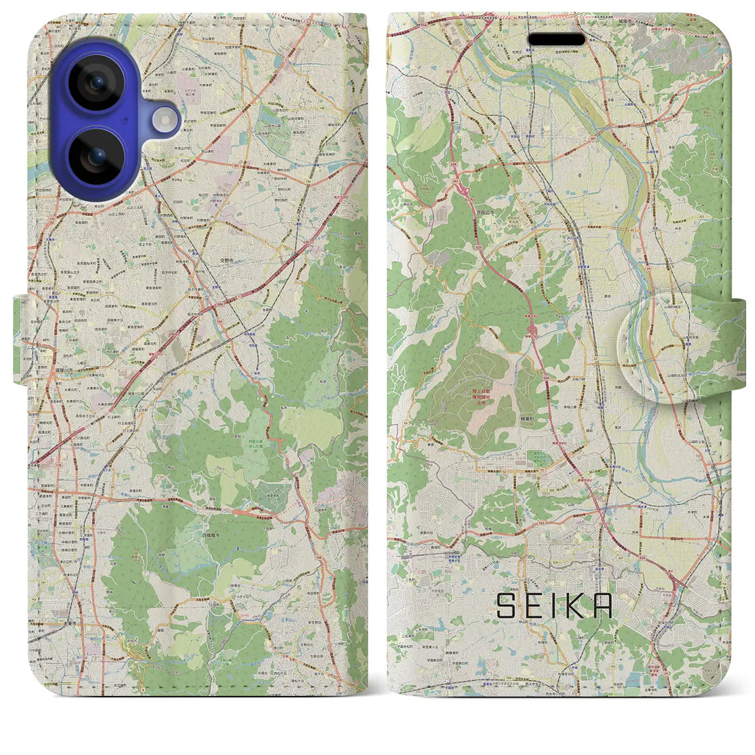 【精華(京都府)】地図柄iPhoneケース(手帳タイプ)ナチュラル・iPhone 16 Pro Max 用
