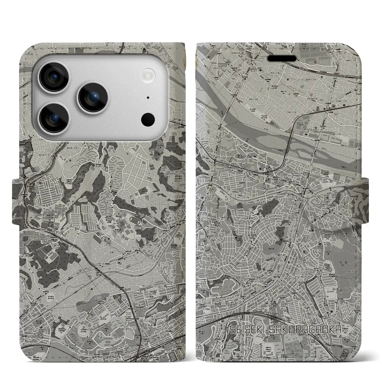 【聖蹟桜ヶ丘(東京都)】地図柄iPhoneケース(手帳タイプ)