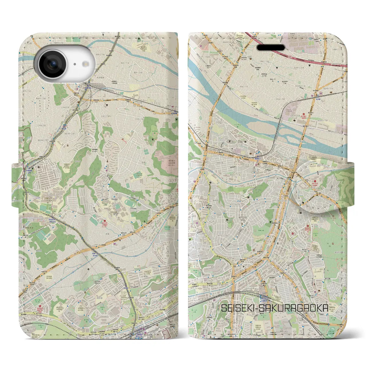 【聖蹟桜ヶ丘(東京都)】地図柄iPhoneケース(手帳タイプ)