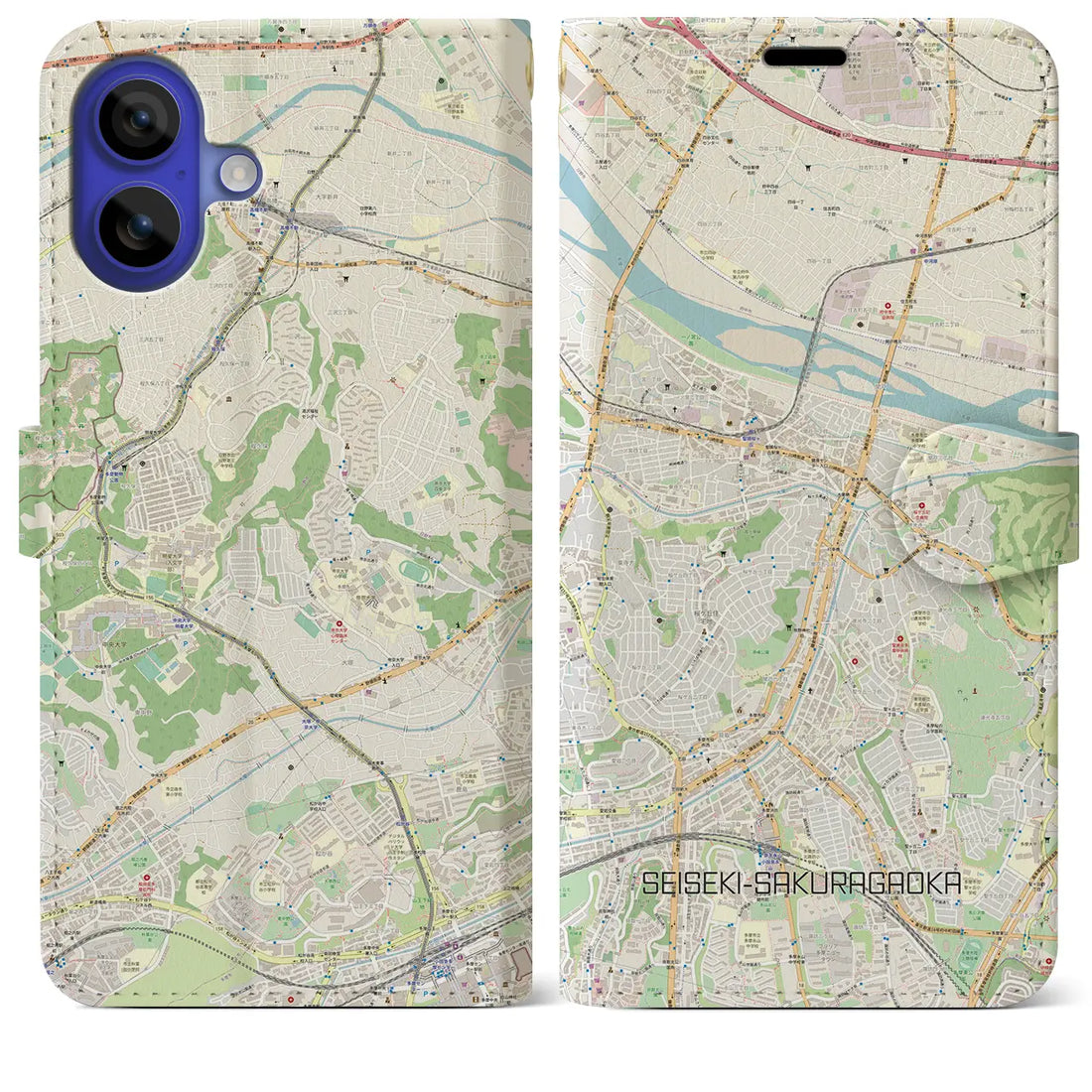 【聖蹟桜ヶ丘(東京都)】地図柄iPhoneケース(手帳タイプ)ナチュラル・iPhone 16 Pro Max 用