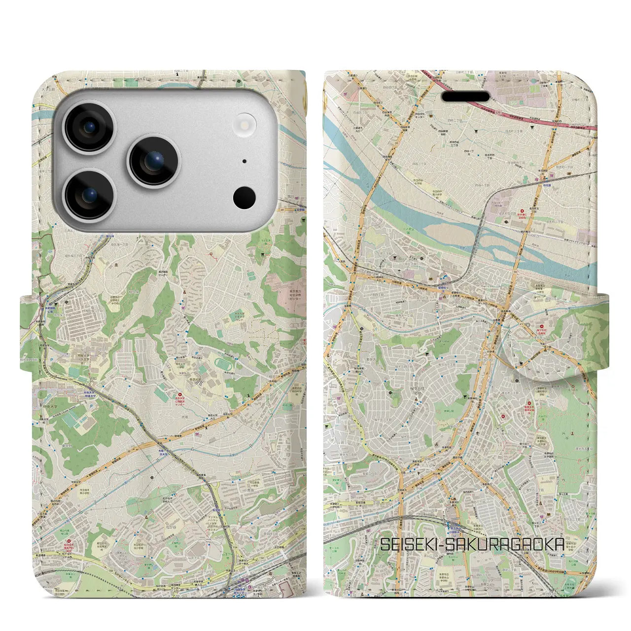 【聖蹟桜ヶ丘(東京都)】地図柄iPhoneケース(手帳タイプ)