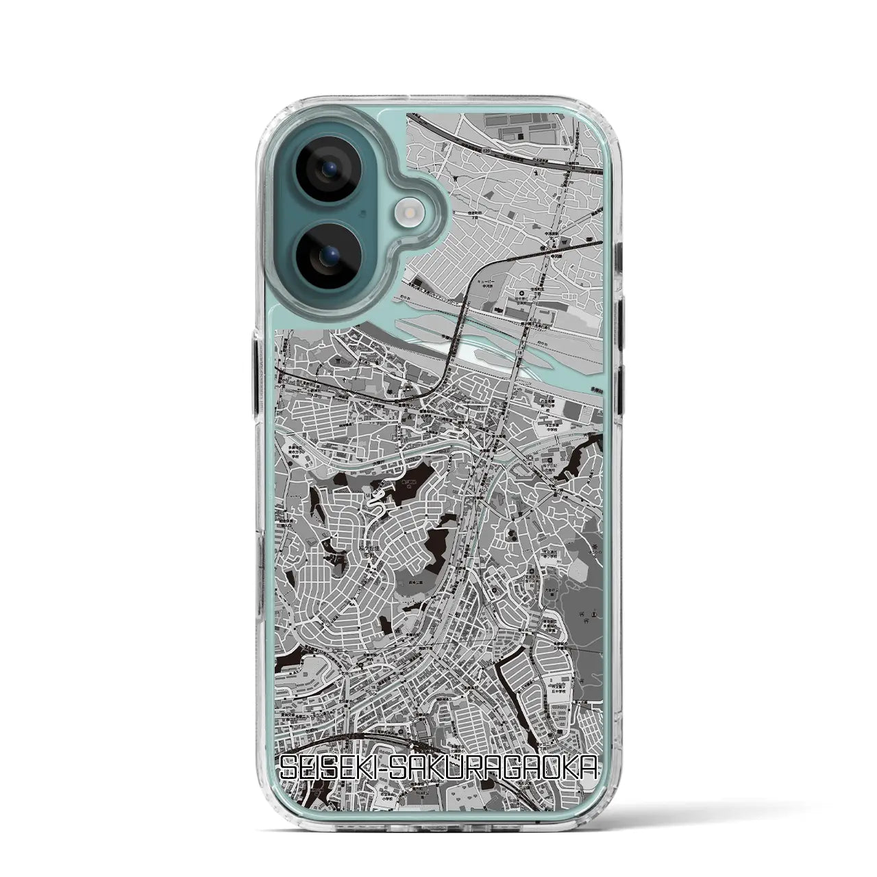 【聖蹟桜ヶ丘(東京都)】地図柄iPhoneケース(MagSafeタイプ)モノトーン・iPhone 16 Pro 用