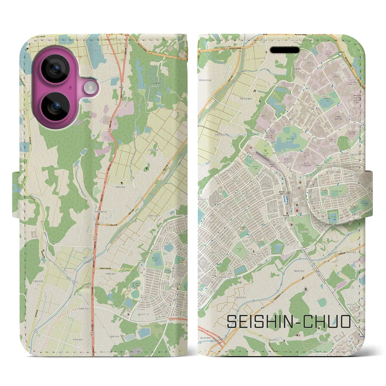 【西神中央(兵庫県)】地図柄iPhoneケース(手帳タイプ)ナチュラル・iPhone 16 Pro 用