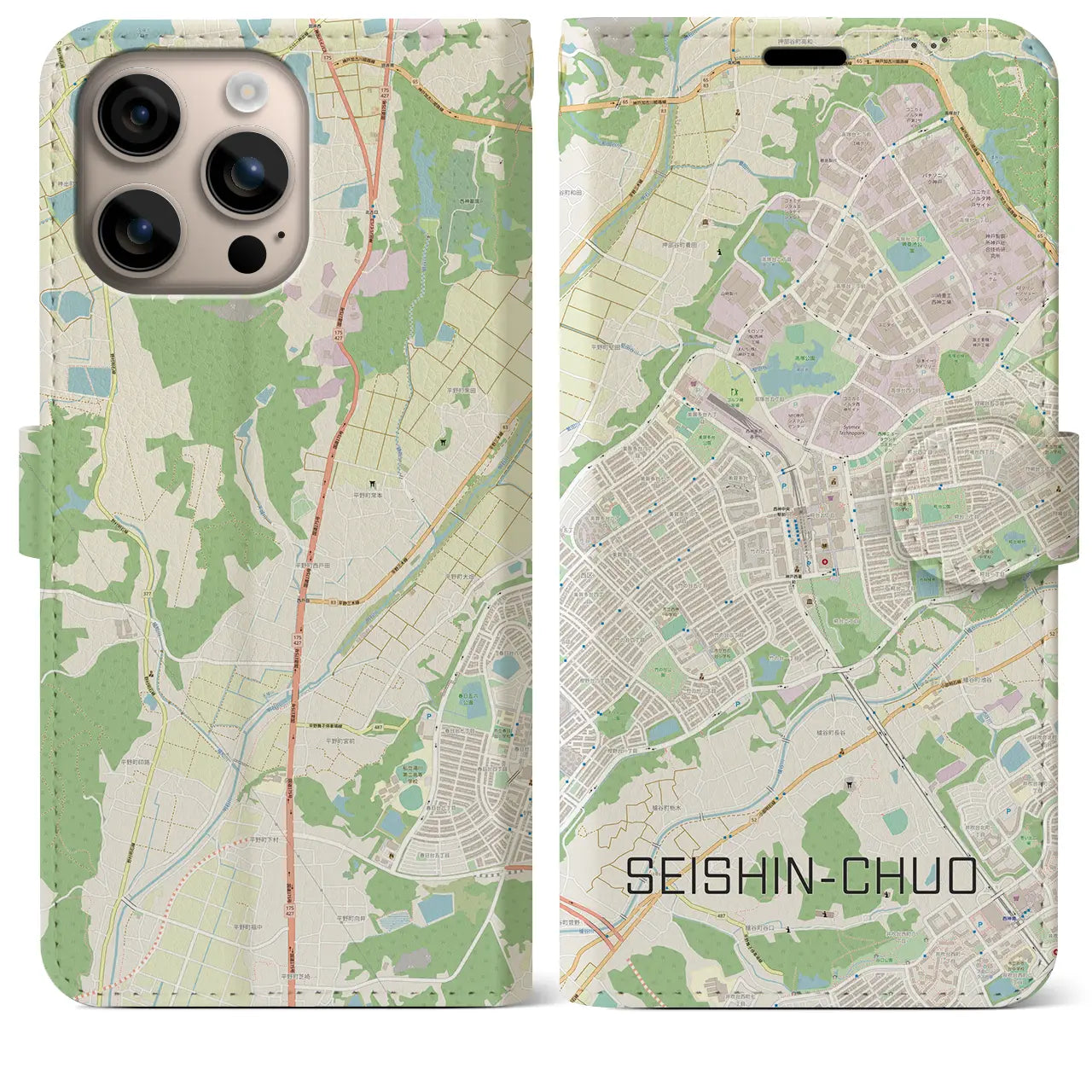 【西神中央(兵庫県)】地図柄iPhoneケース(手帳タイプ)ナチュラル・iPhone 16 Plus 用