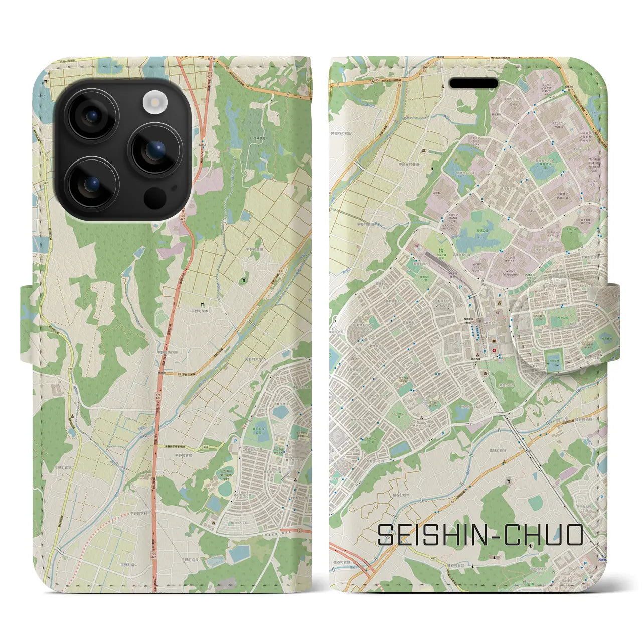 【西神中央(兵庫県)】地図柄iPhoneケース(手帳タイプ)ナチュラル・iPhone 16 用