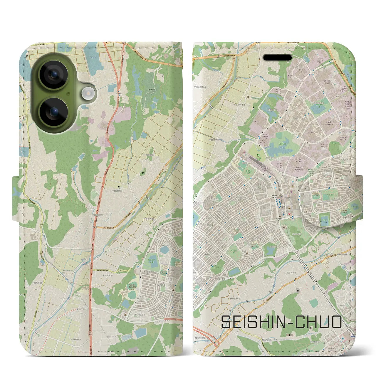 【西神中央(兵庫県)】地図柄iPhoneケース(手帳タイプ)