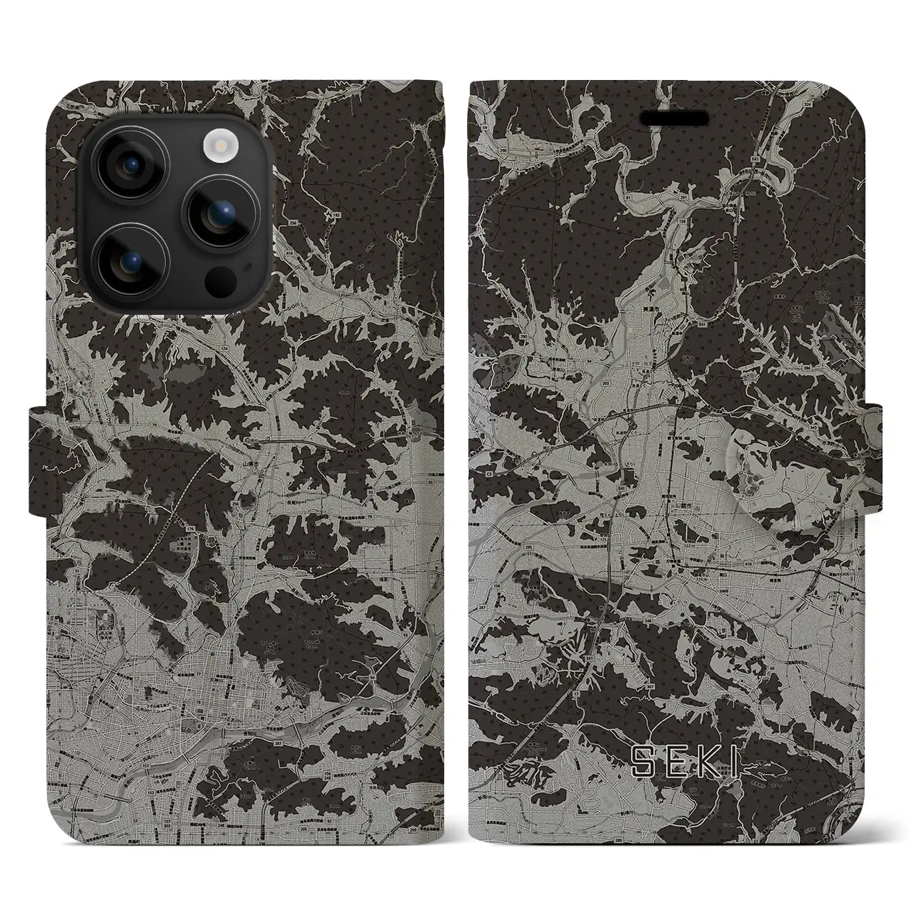 【関(岐阜県)】地図柄iPhoneケース(手帳タイプ)モノトーン・iPhone 16 用