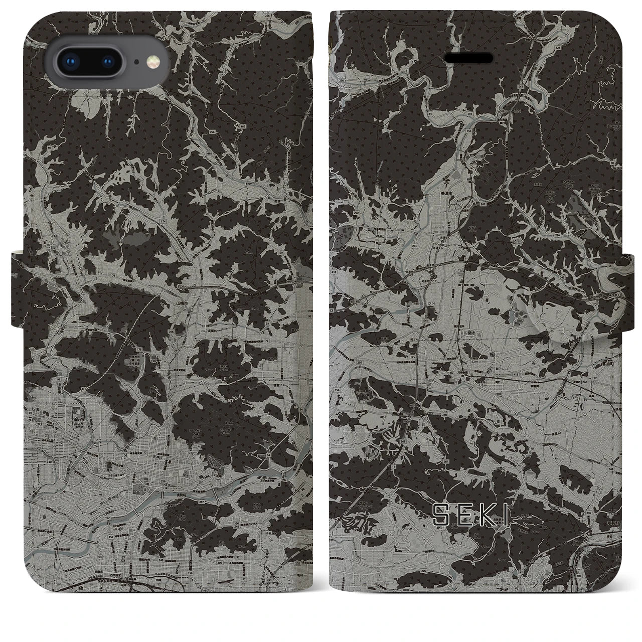 【関(岐阜県)】地図柄iPhoneケース(手帳タイプ)モノトーン・iPhone 8Plus /7Plus / 6sPlus / 6Plus 用
