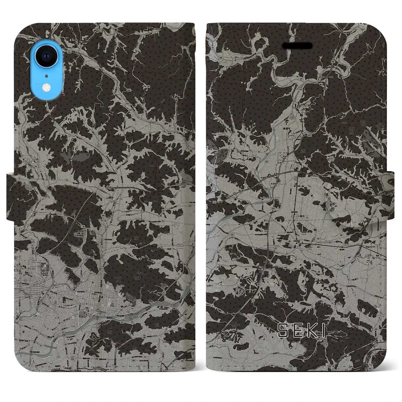【関(岐阜県)】地図柄iPhoneケース(手帳タイプ)モノトーン・iPhone XR 用