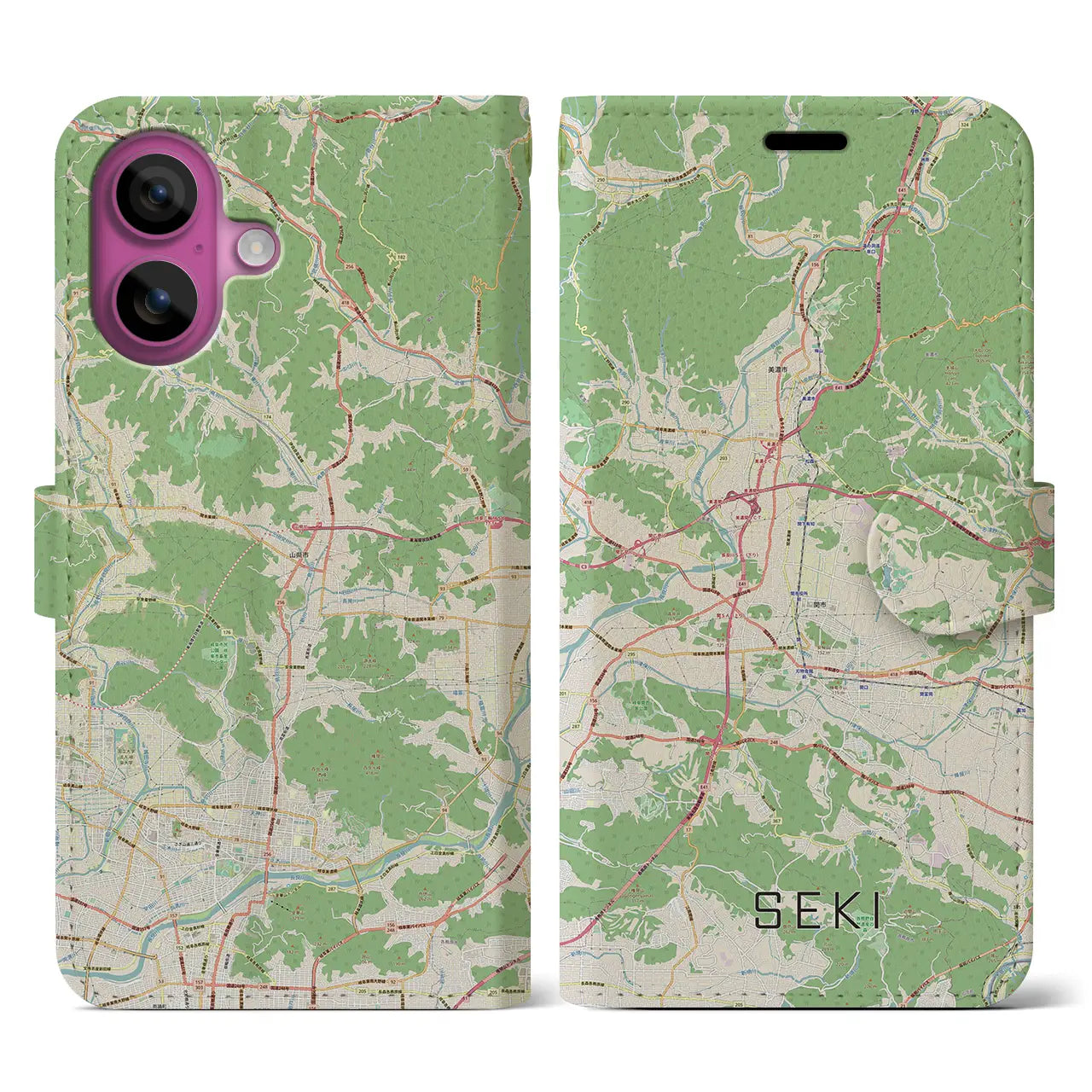 【関(岐阜県)】地図柄iPhoneケース(手帳タイプ)ナチュラル・iPhone 16 Pro 用