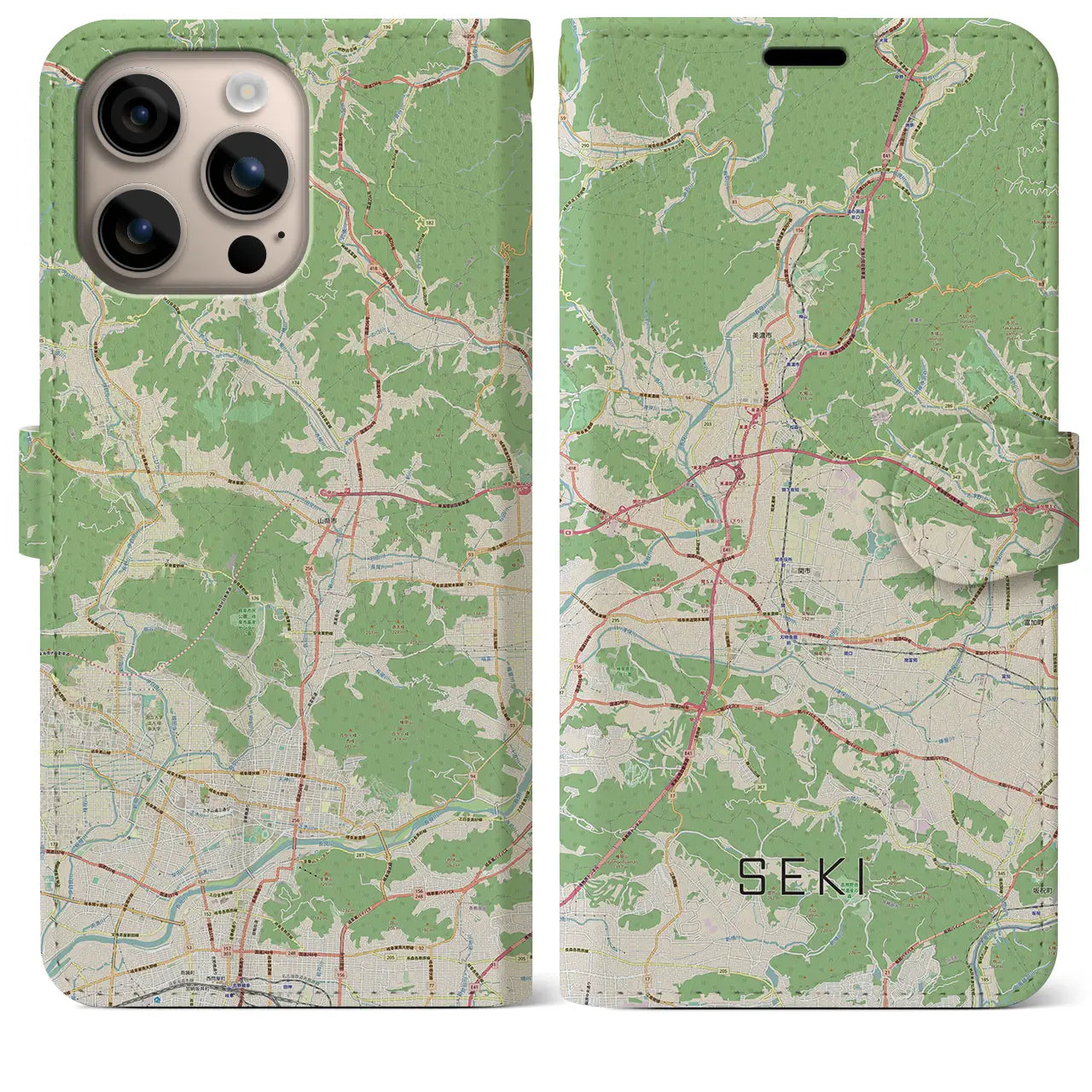 【関(岐阜県)】地図柄iPhoneケース(手帳タイプ)ナチュラル・iPhone 16 Plus 用