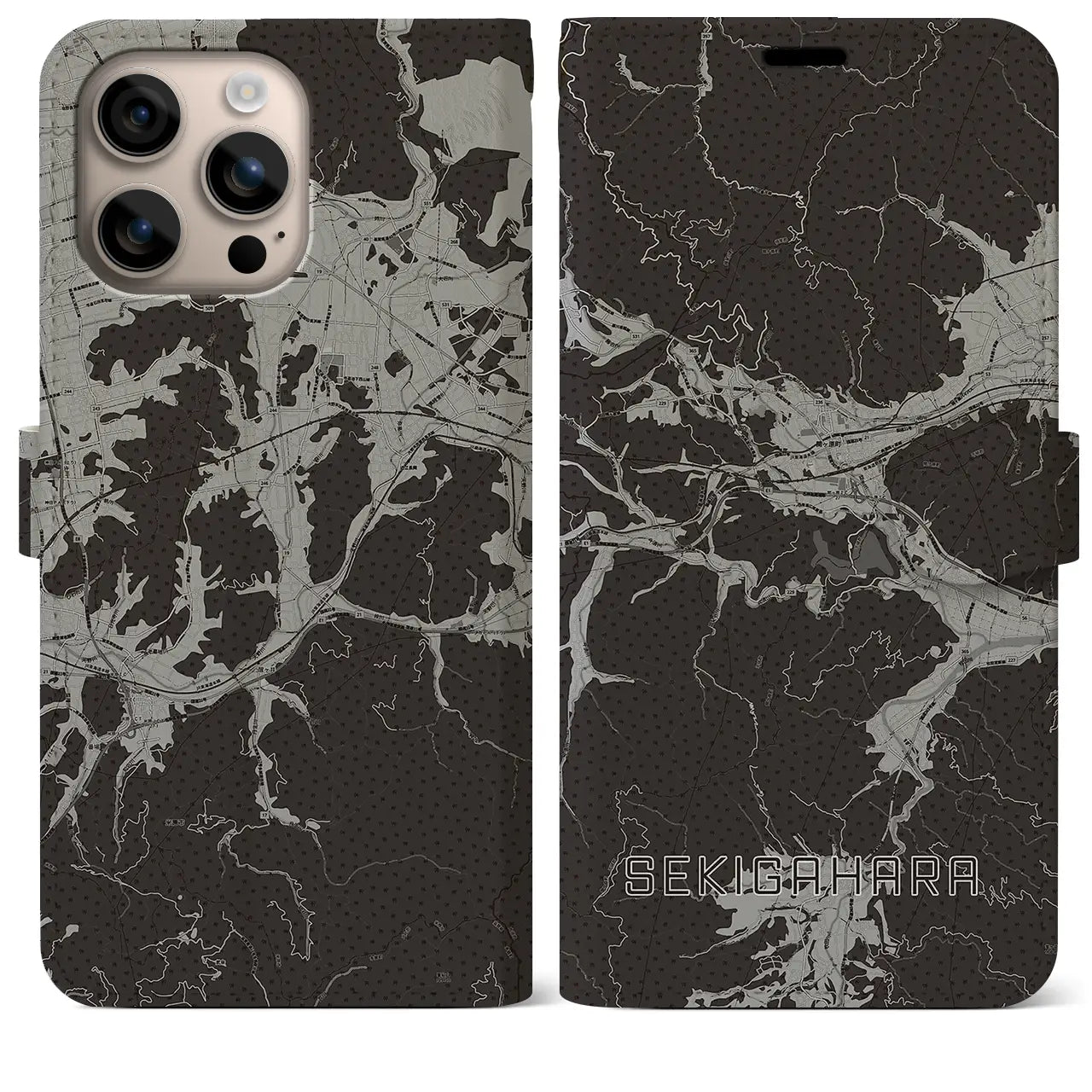 【関ケ原(岐阜県)】地図柄iPhoneケース(手帳タイプ)モノトーン・iPhone 16 Plus 用