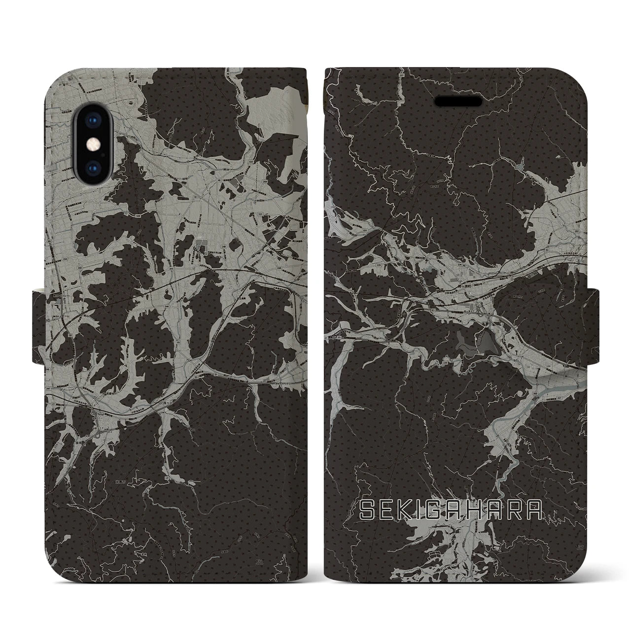 【関ケ原(岐阜県)】地図柄iPhoneケース(手帳タイプ)モノトーン・iPhone XS / X 用