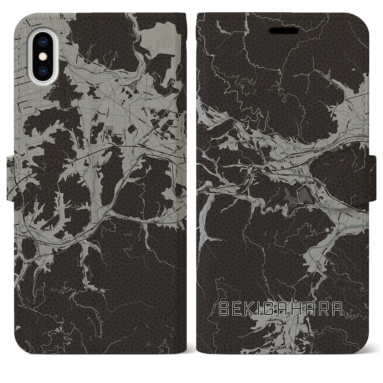 【関ケ原(岐阜県)】地図柄iPhoneケース(手帳タイプ)モノトーン・iPhone XS Max 用