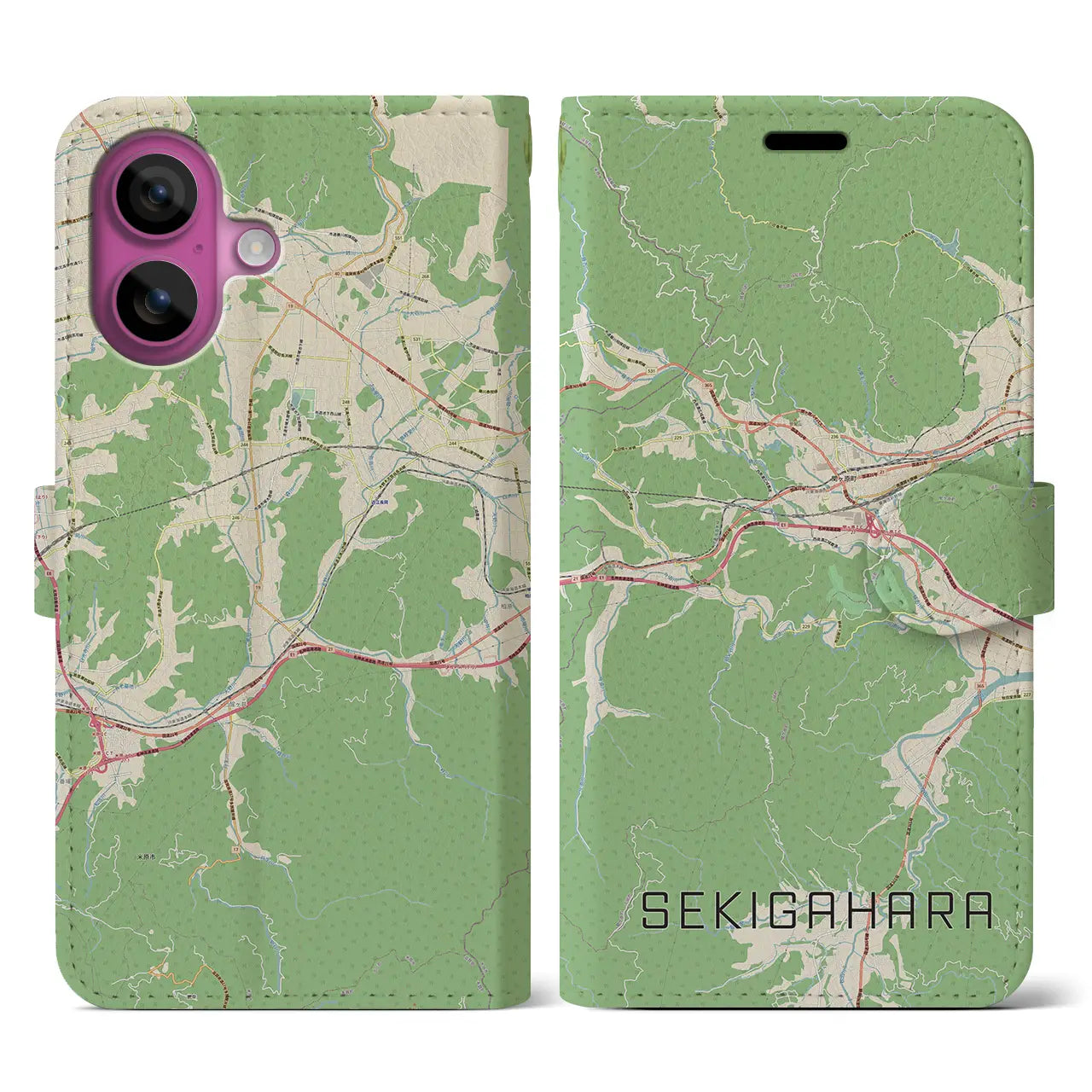 【関ケ原(岐阜県)】地図柄iPhoneケース(手帳タイプ)ナチュラル・iPhone 16 Pro 用