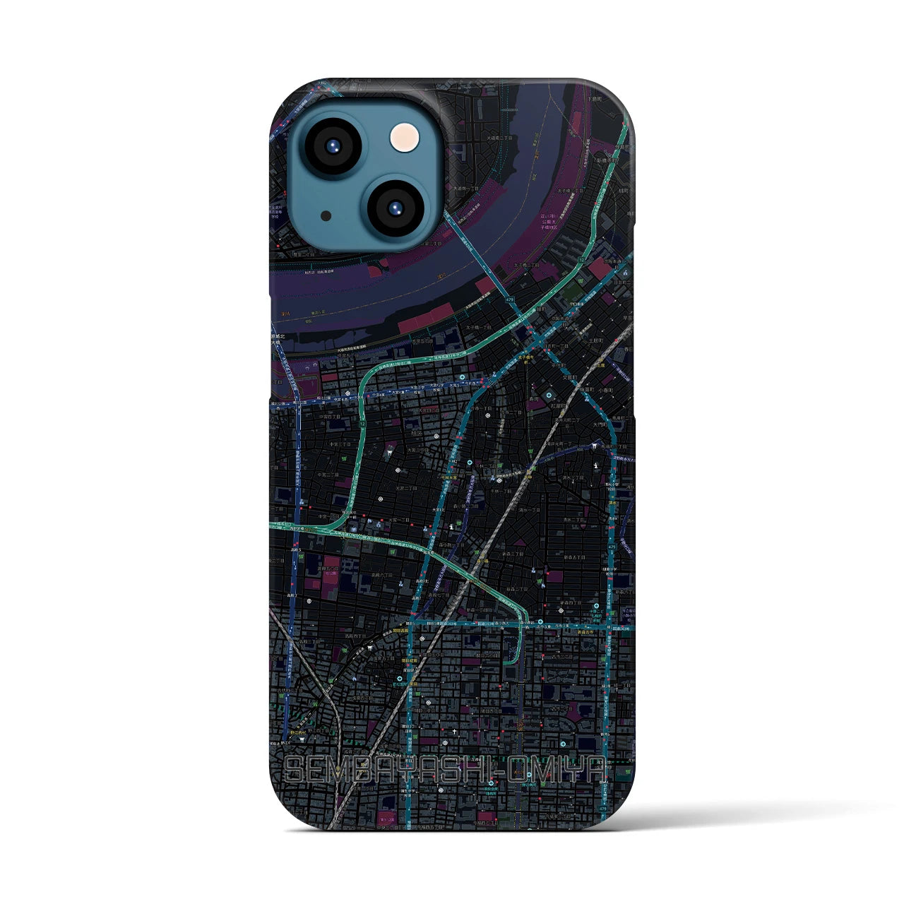 【千林大宮(大阪府)】地図柄iPhoneケース(バックカバータイプ)