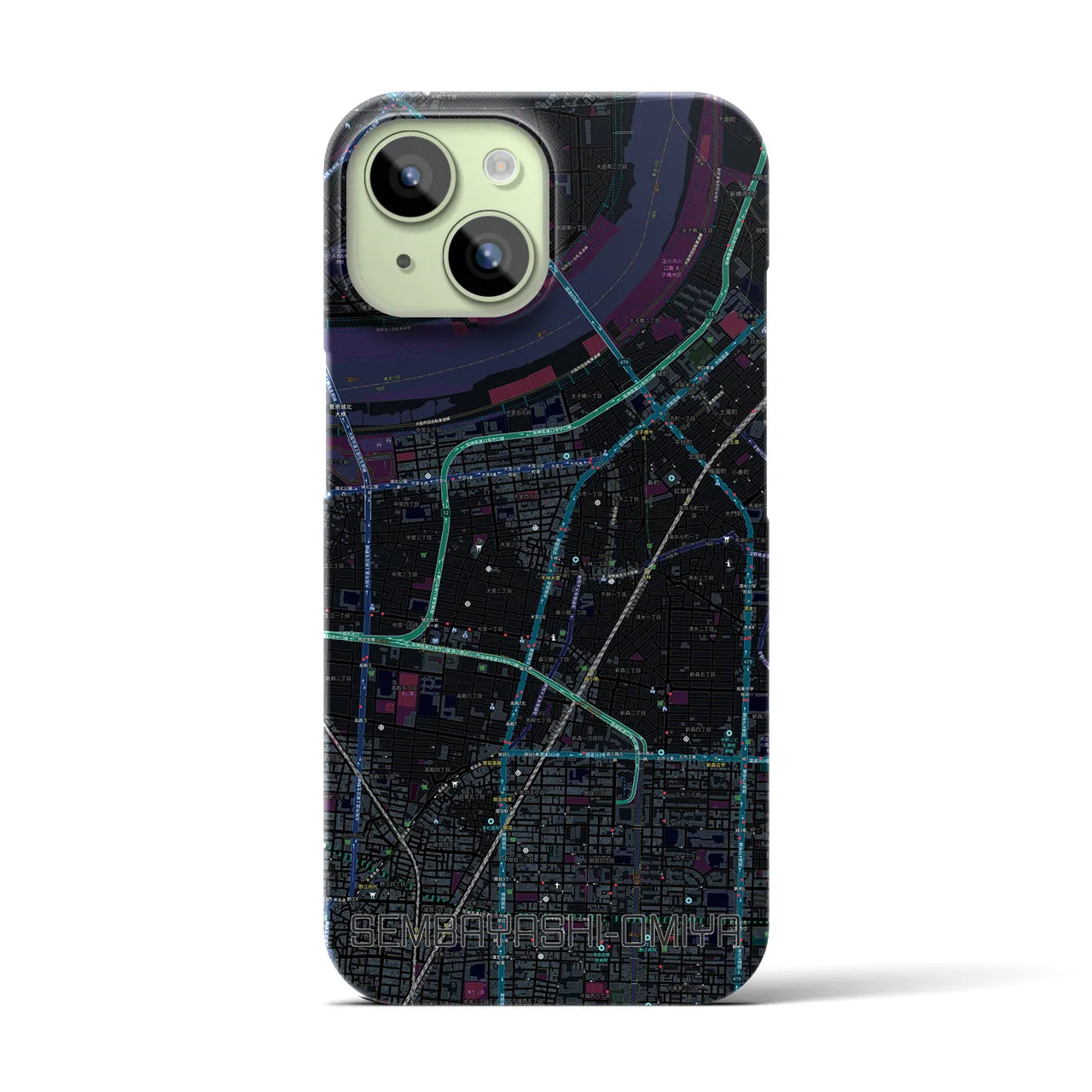 【千林大宮(大阪府)】地図柄iPhoneケース(バックカバータイプ)