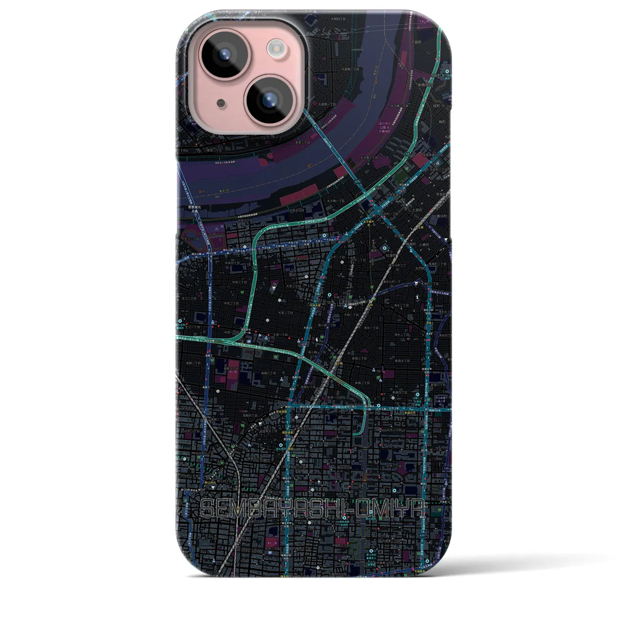 【千林大宮(大阪府)】地図柄iPhoneケース(バックカバータイプ)