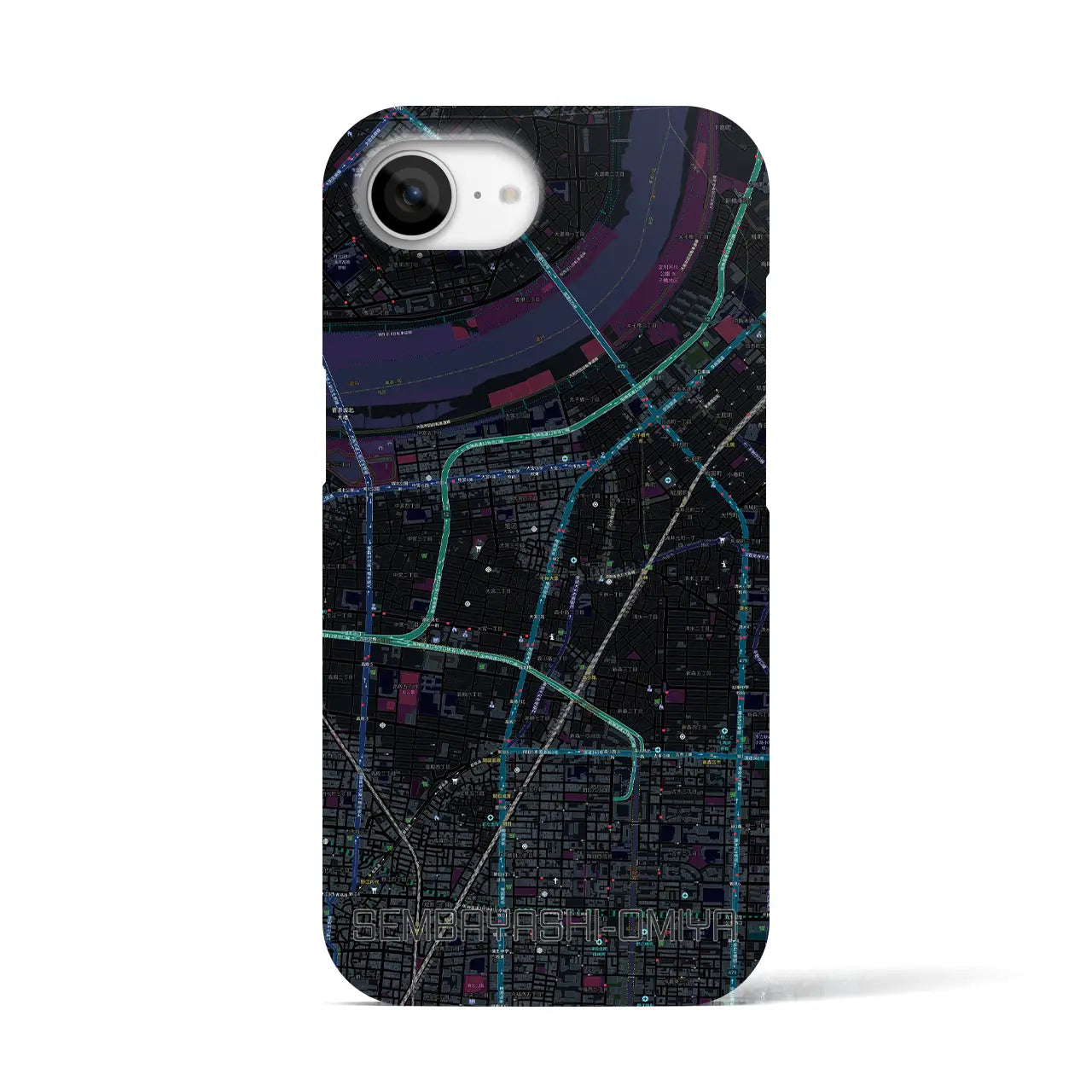 【千林大宮(大阪府)】地図柄iPhoneケース(バックカバータイプ)