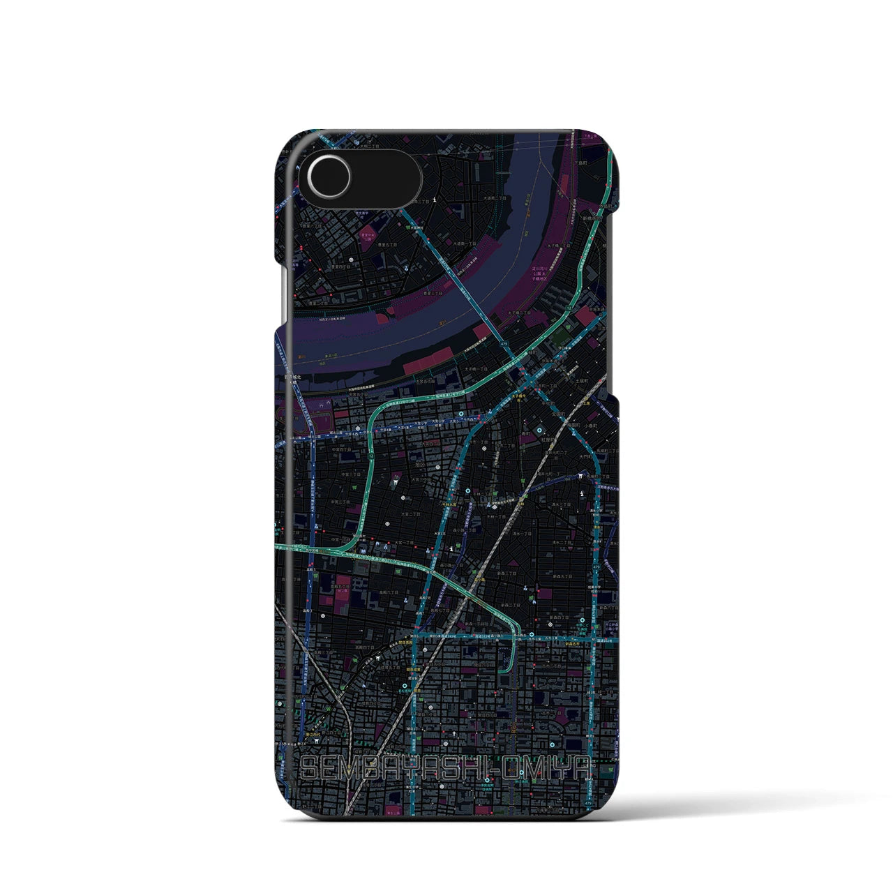 【千林大宮(大阪府)】地図柄iPhoneケース(バックカバータイプ)