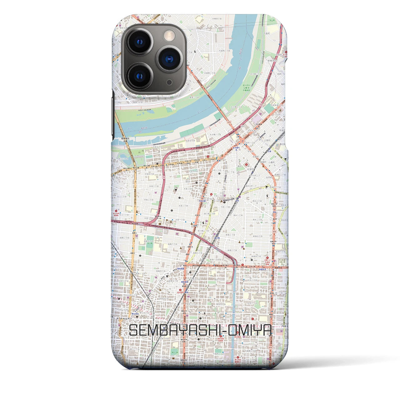 【千林大宮(大阪府)】地図柄iPhoneケース(バックカバータイプ)