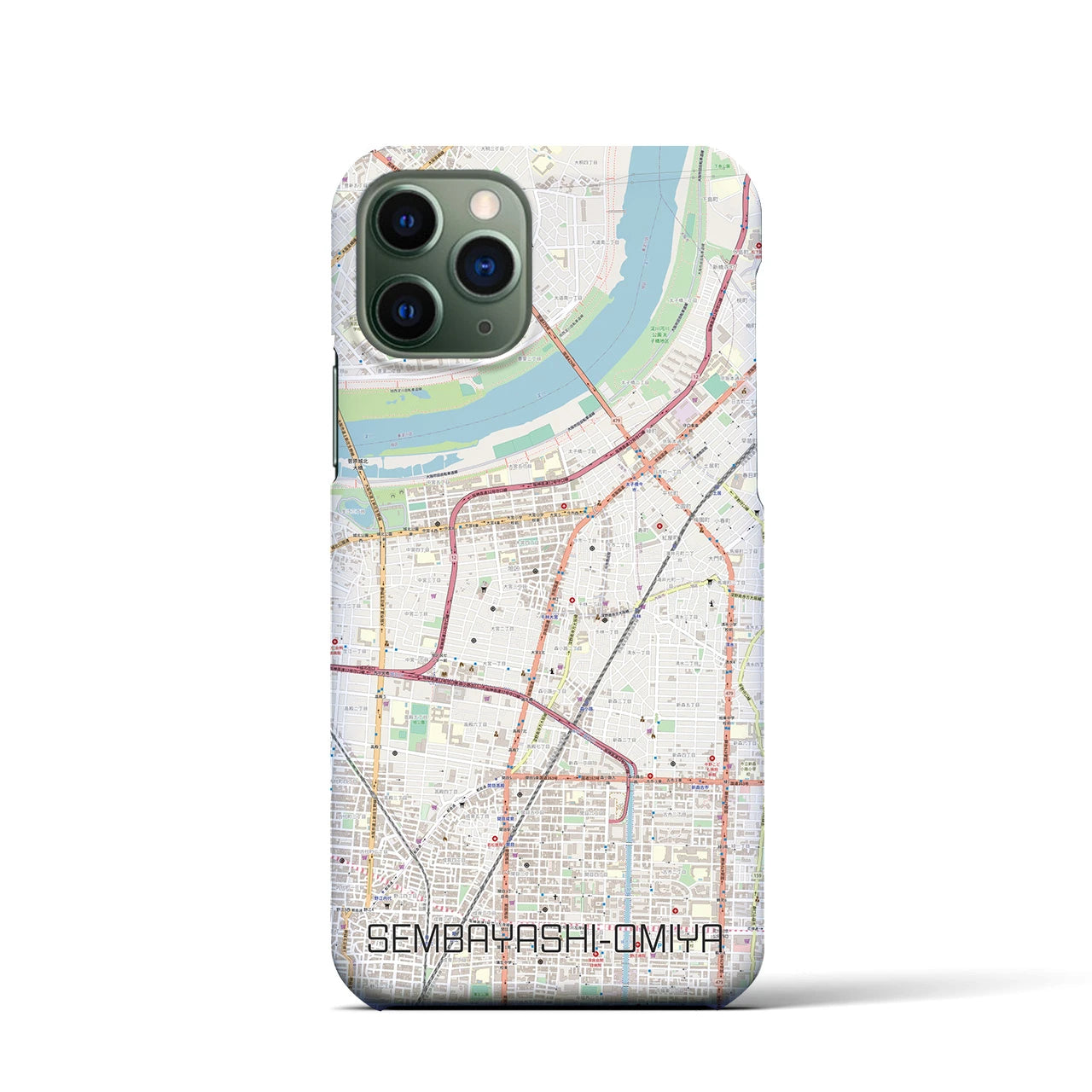 【千林大宮(大阪府)】地図柄iPhoneケース(バックカバータイプ)