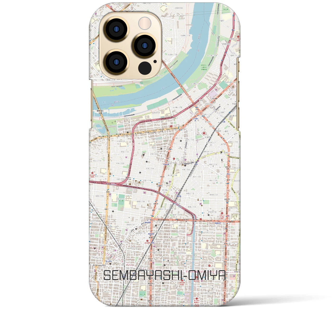 【千林大宮(大阪府)】地図柄iPhoneケース(バックカバータイプ)