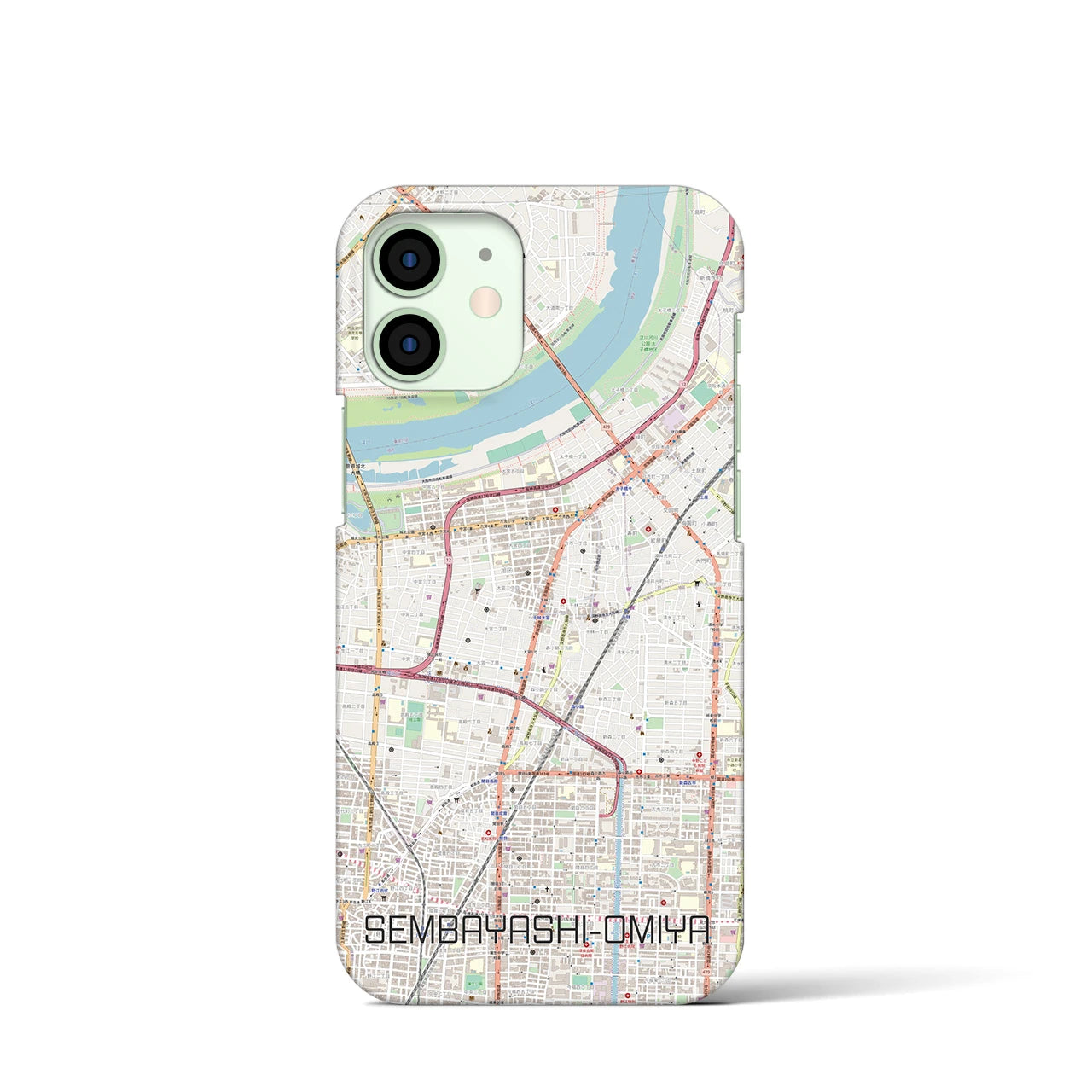 【千林大宮(大阪府)】地図柄iPhoneケース(バックカバータイプ)