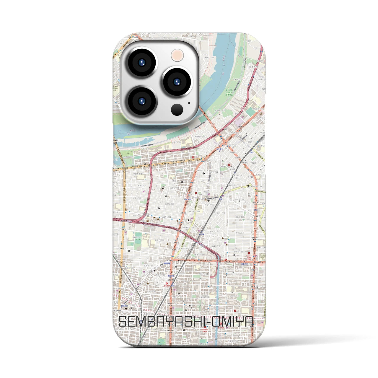 【千林大宮(大阪府)】地図柄iPhoneケース(バックカバータイプ)