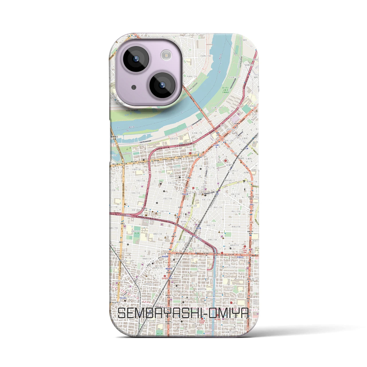 【千林大宮(大阪府)】地図柄iPhoneケース(バックカバータイプ)