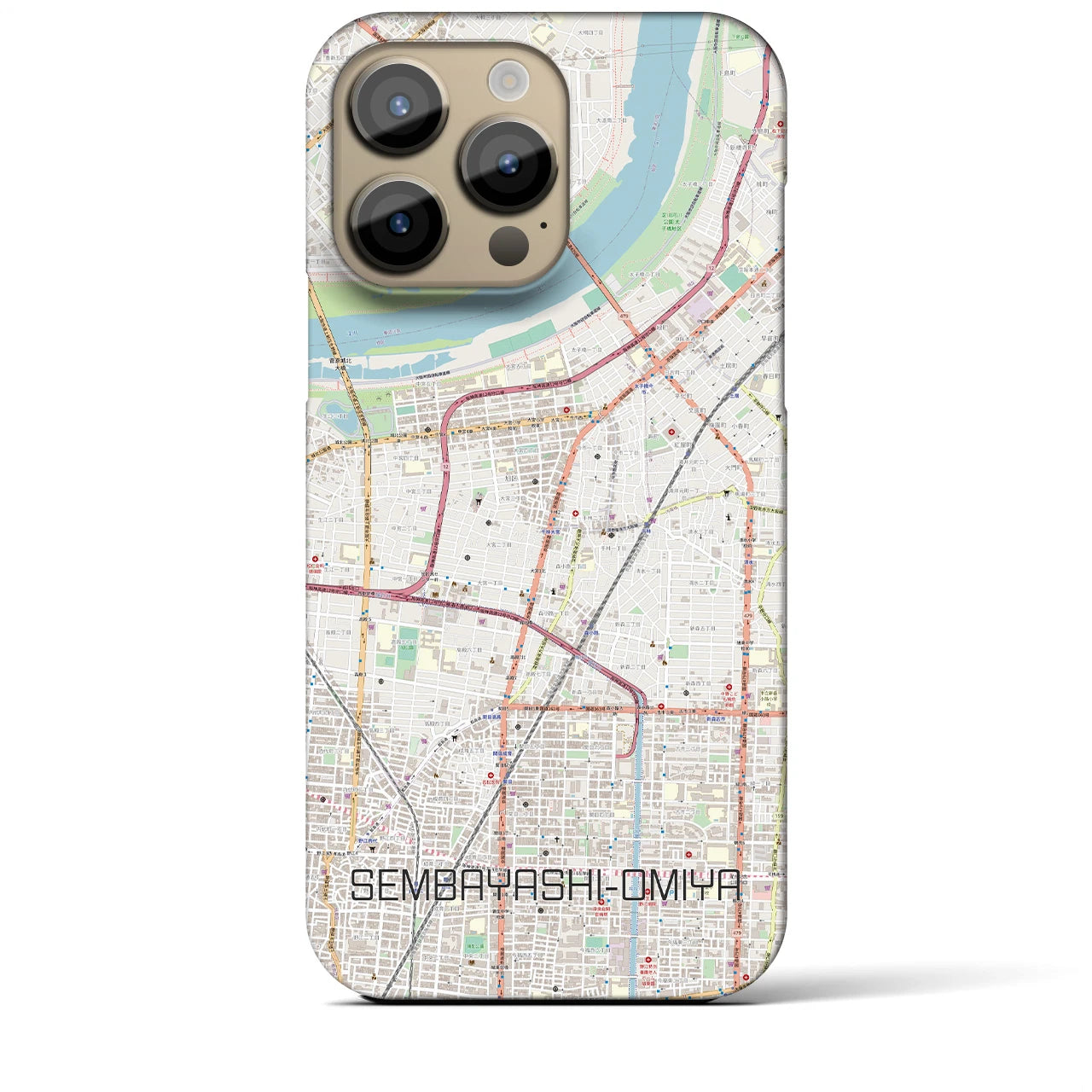 【千林大宮(大阪府)】地図柄iPhoneケース(バックカバータイプ)