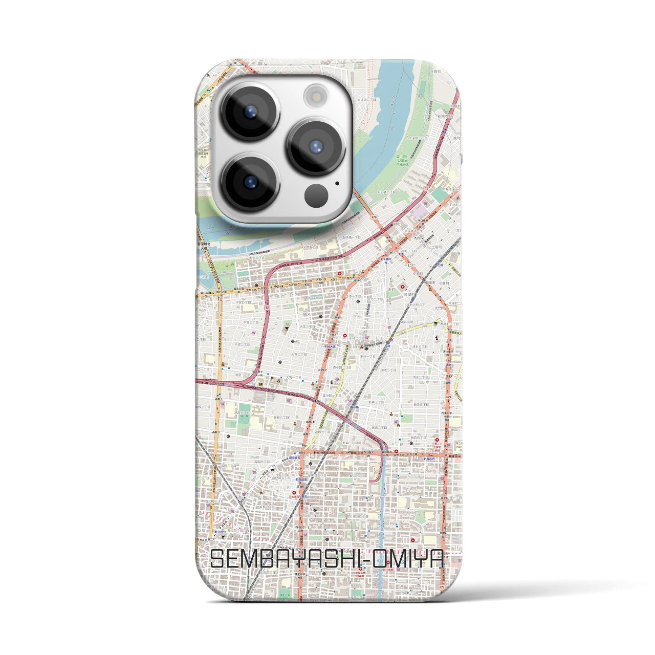 【千林大宮(大阪府)】地図柄iPhoneケース(バックカバータイプ)