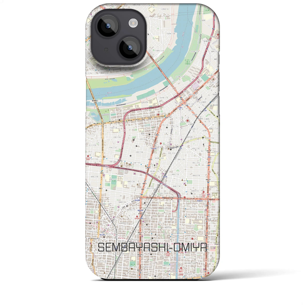 【千林大宮(大阪府)】地図柄iPhoneケース(バックカバータイプ)