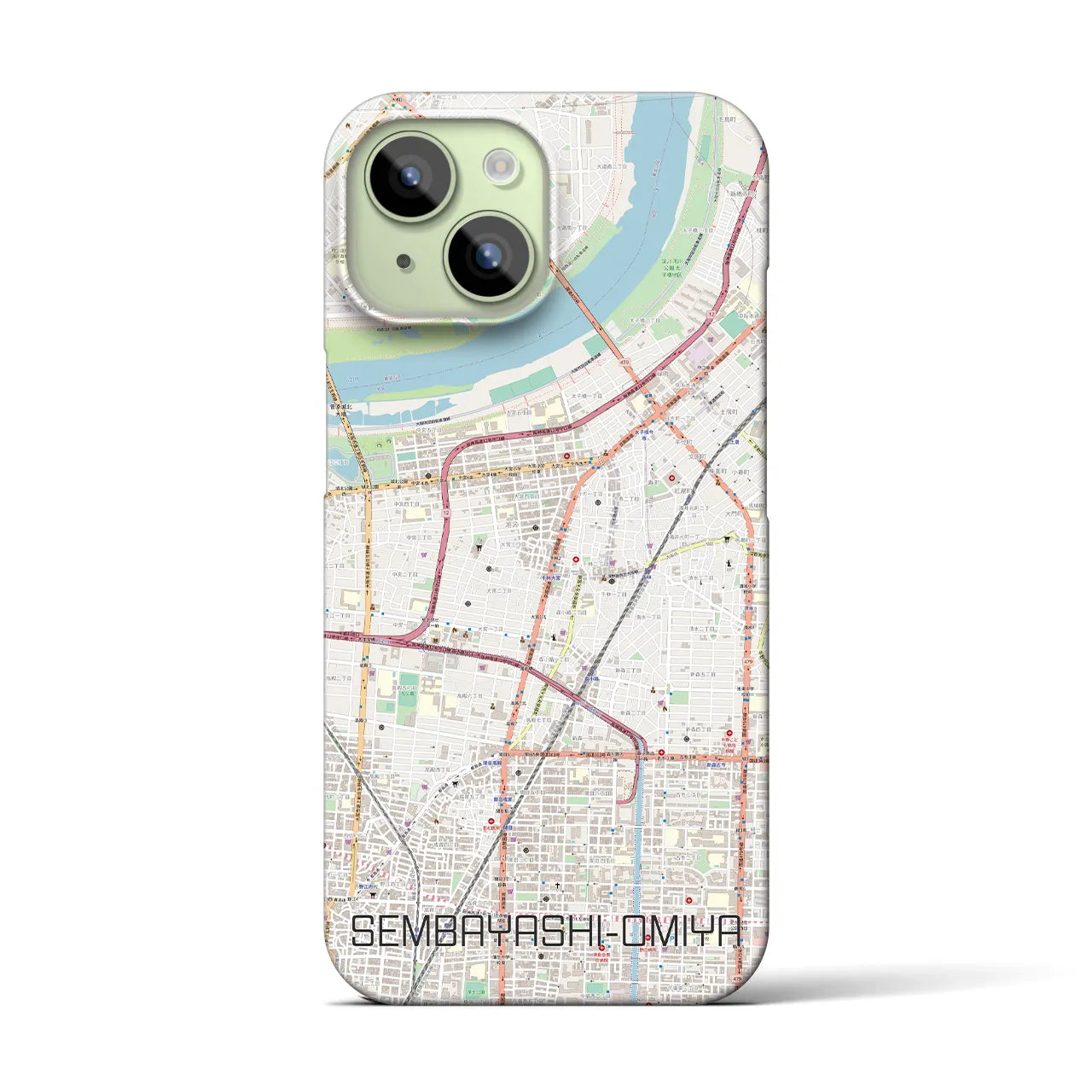 【千林大宮(大阪府)】地図柄iPhoneケース(バックカバータイプ)