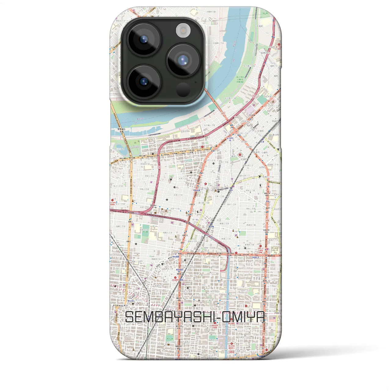 【千林大宮(大阪府)】地図柄iPhoneケース(バックカバータイプ)