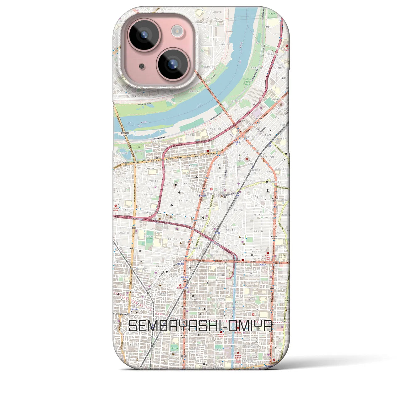 【千林大宮(大阪府)】地図柄iPhoneケース(バックカバータイプ)