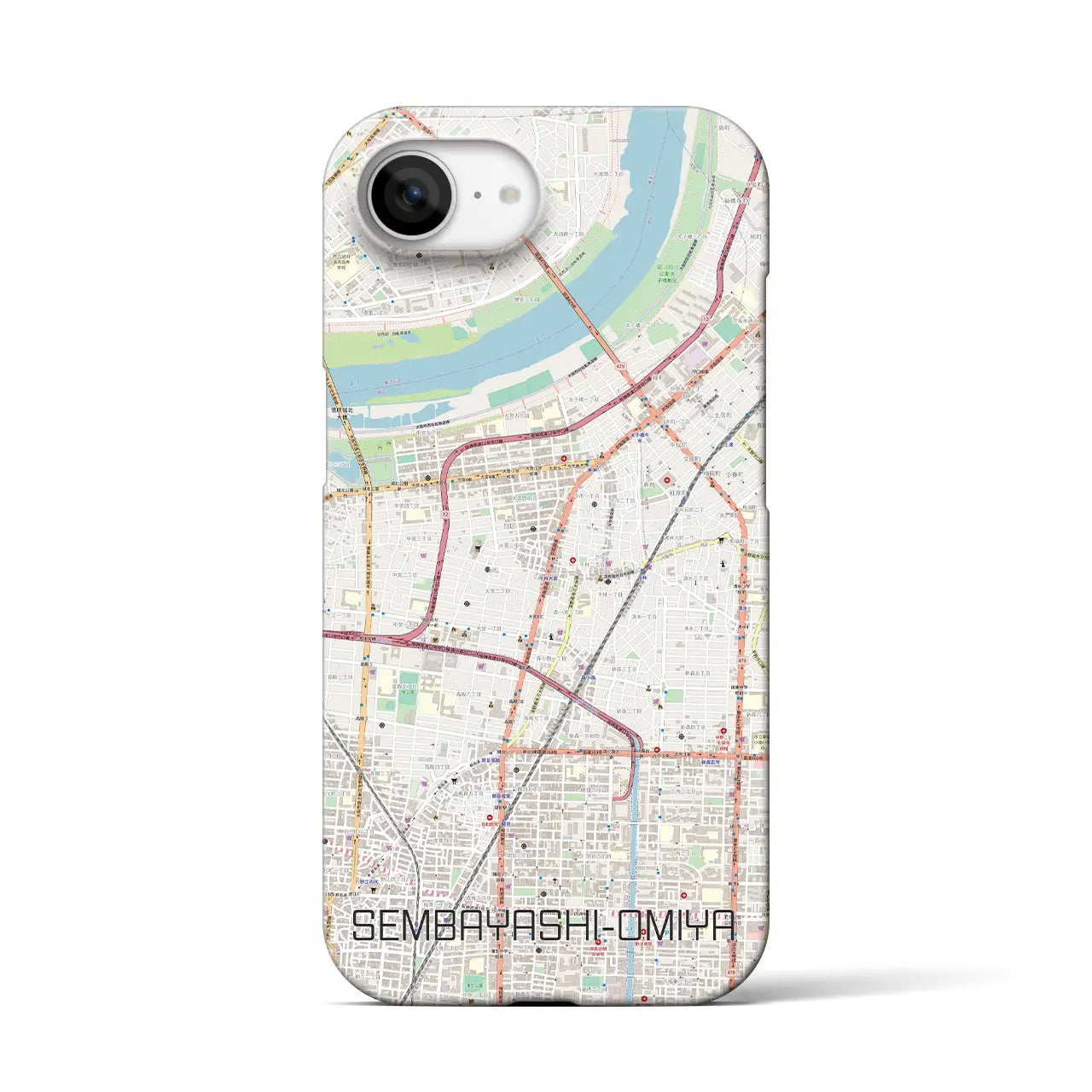 【千林大宮(大阪府)】地図柄iPhoneケース(バックカバータイプ)